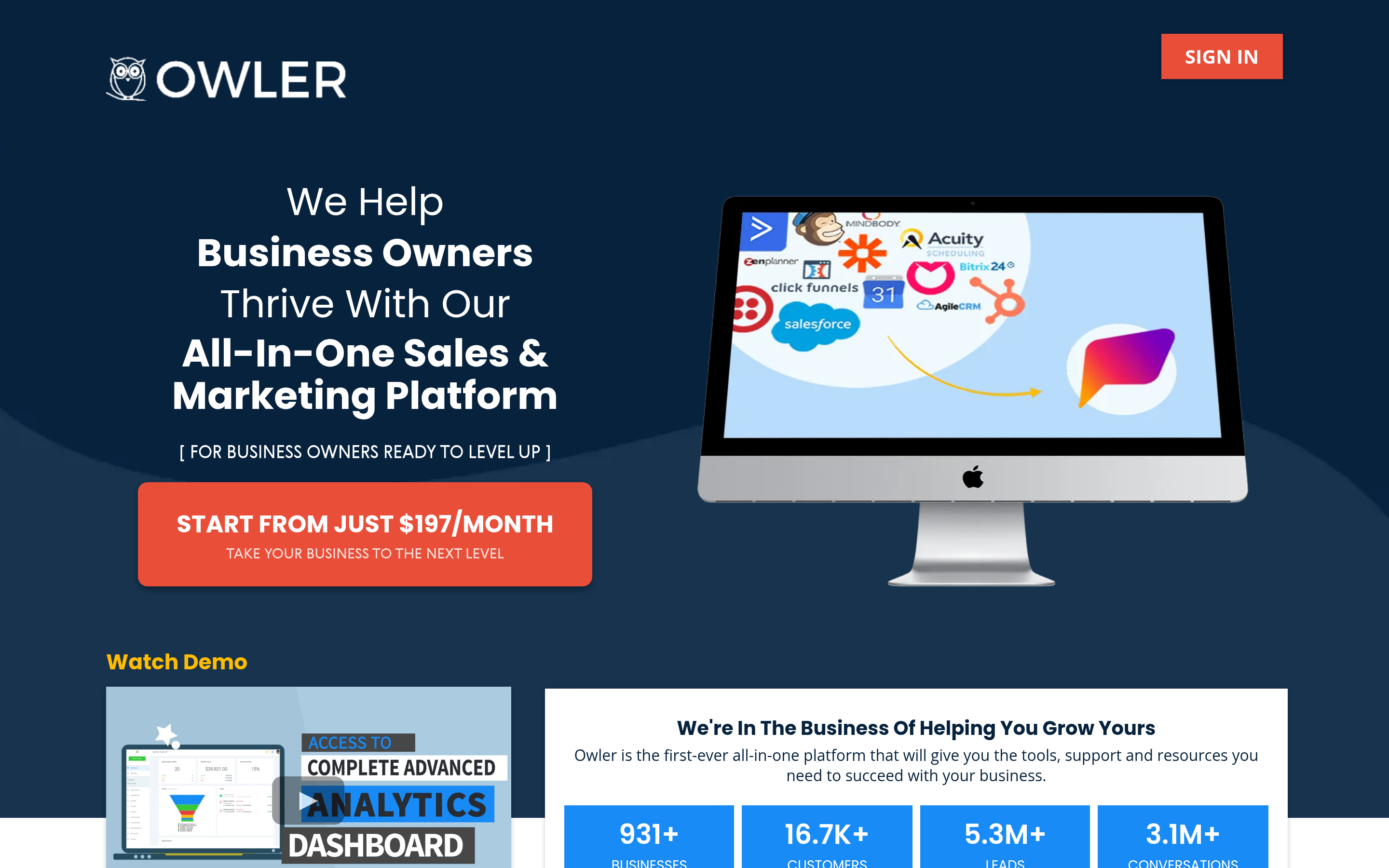 Owler website screenshot — product, features and pricing