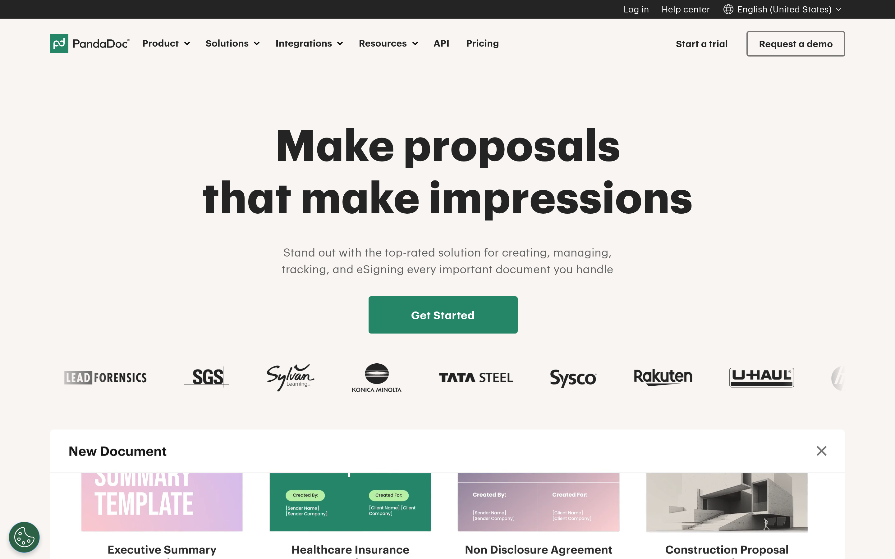 PandaDoc website screenshot — product, features and pricing