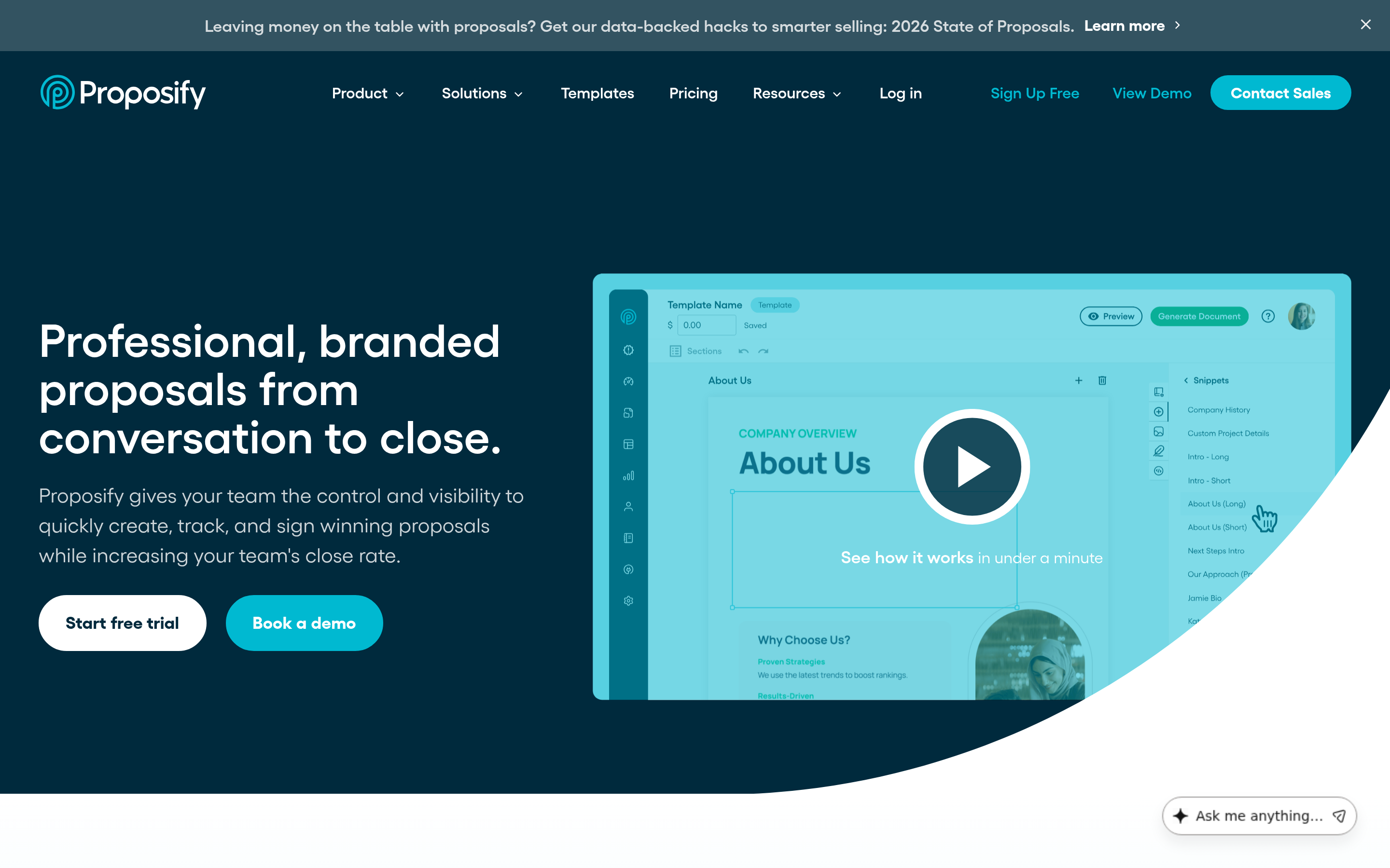 Proposify website screenshot — product, features and pricing