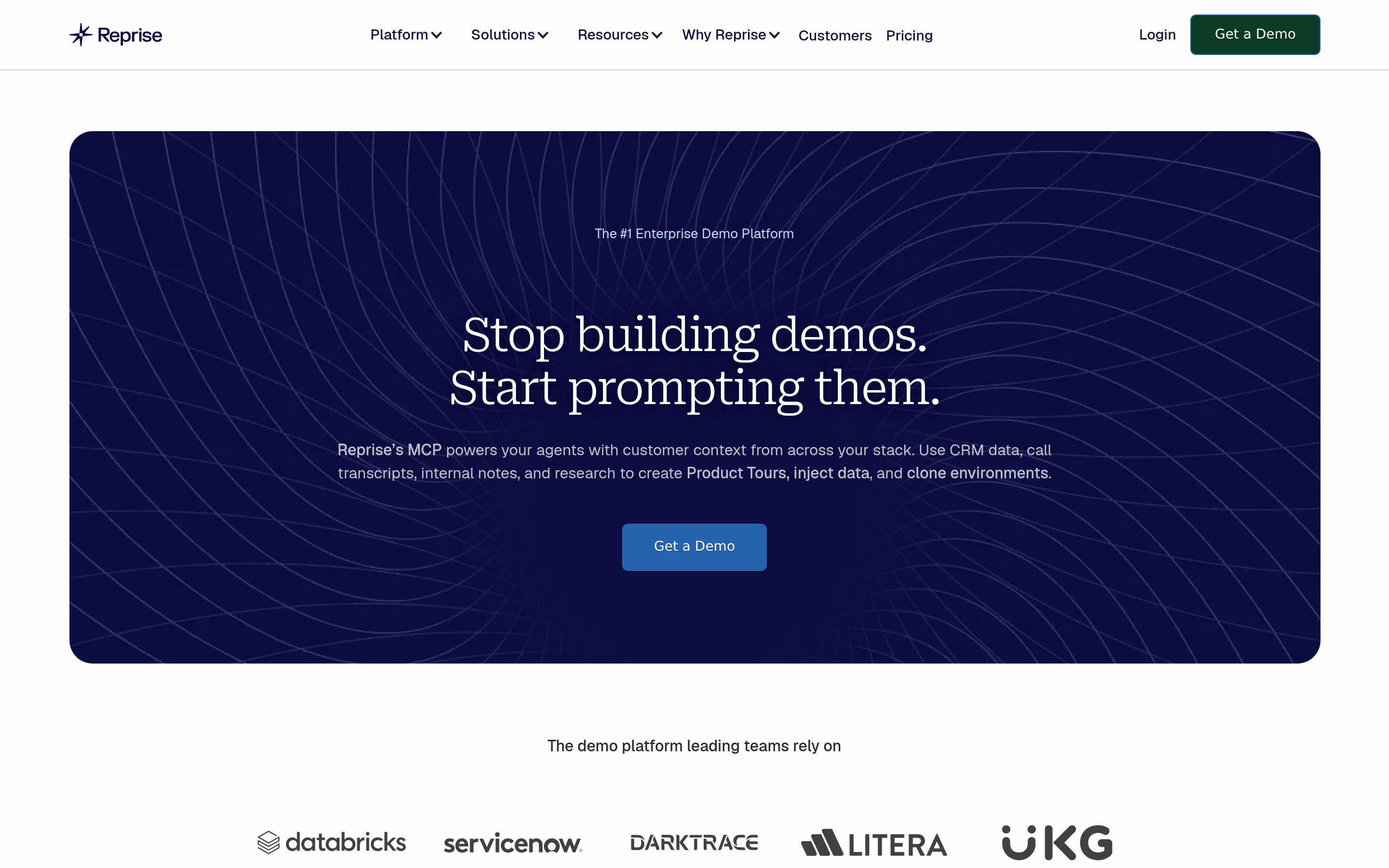 Reprise website screenshot — product, features and pricing