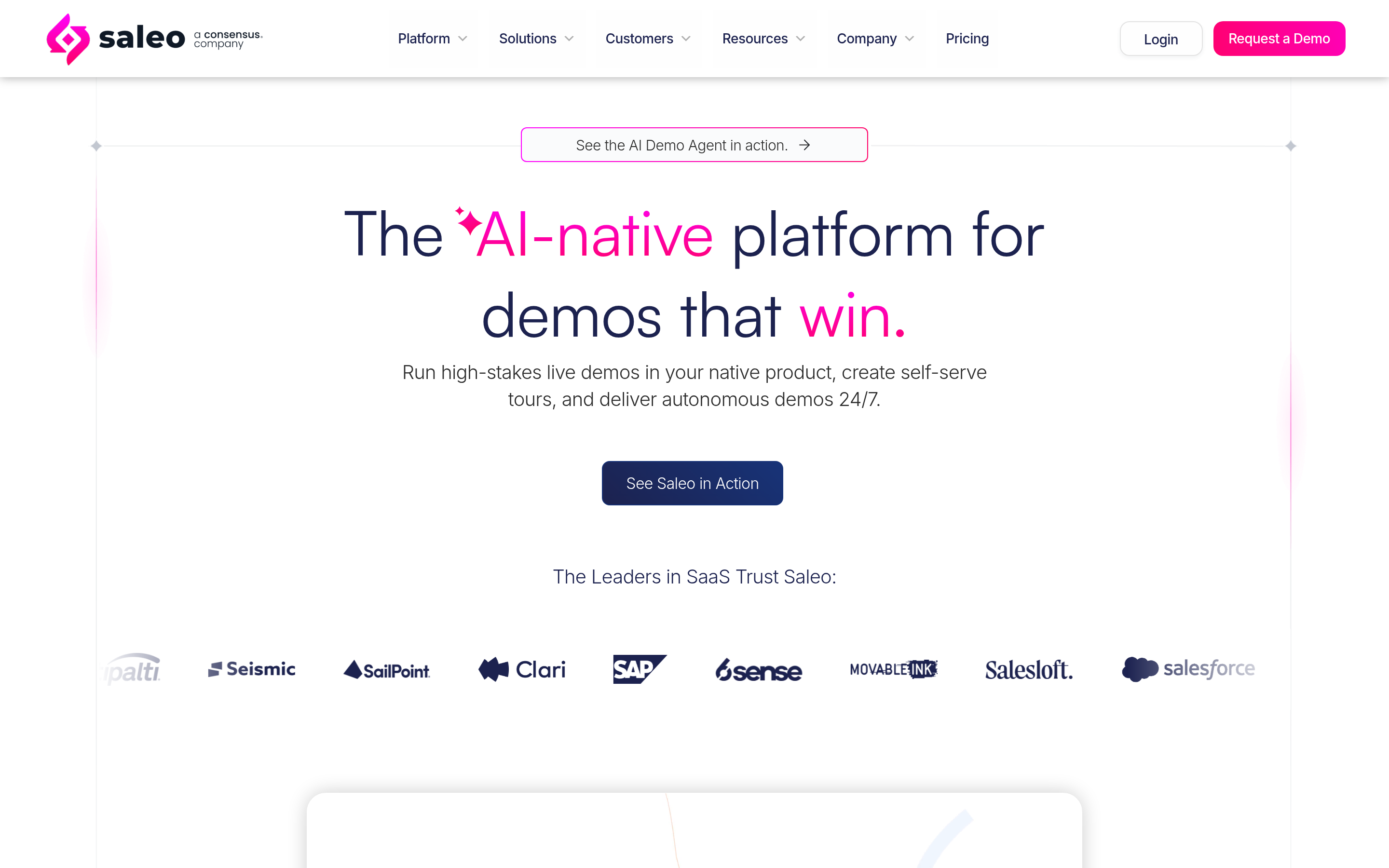 Saleo website screenshot — product, features and pricing