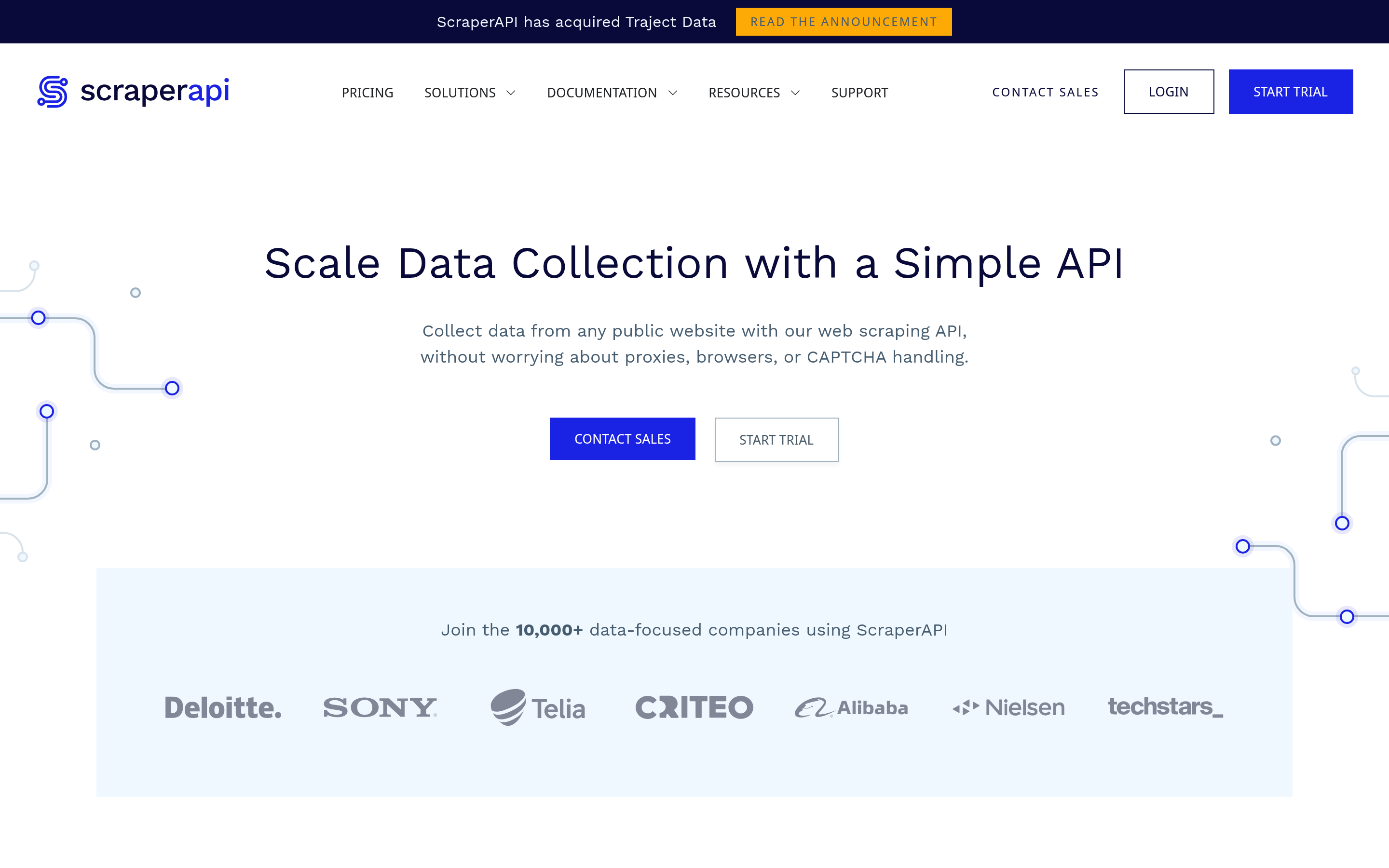 ScraperAPI website screenshot — product, features and pricing