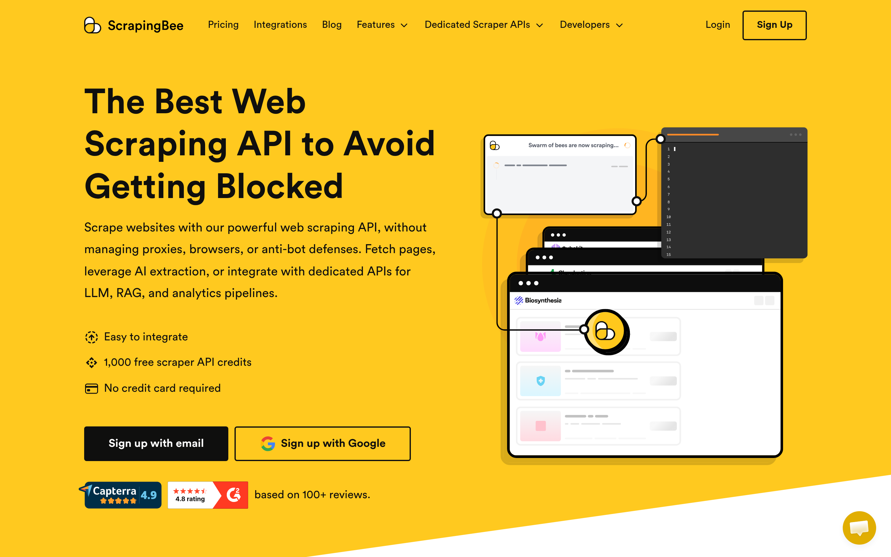 ScrapingBee website screenshot — product, features and pricing