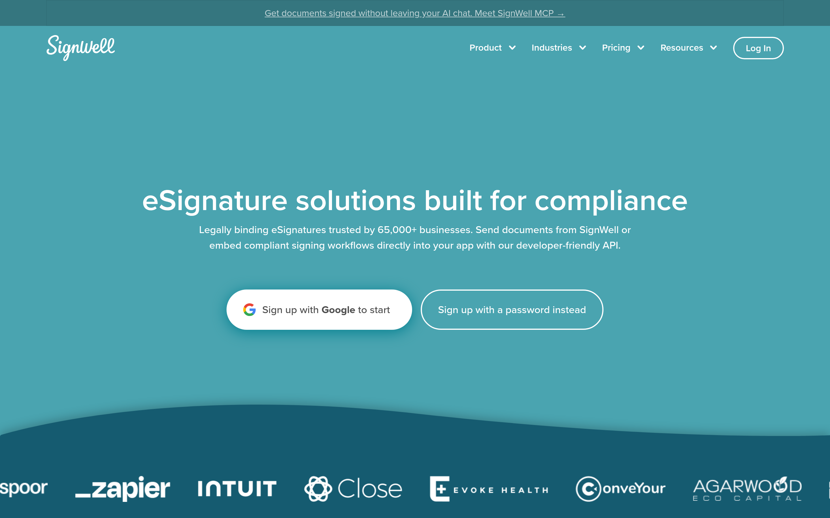 SignWell website screenshot — product, features and pricing