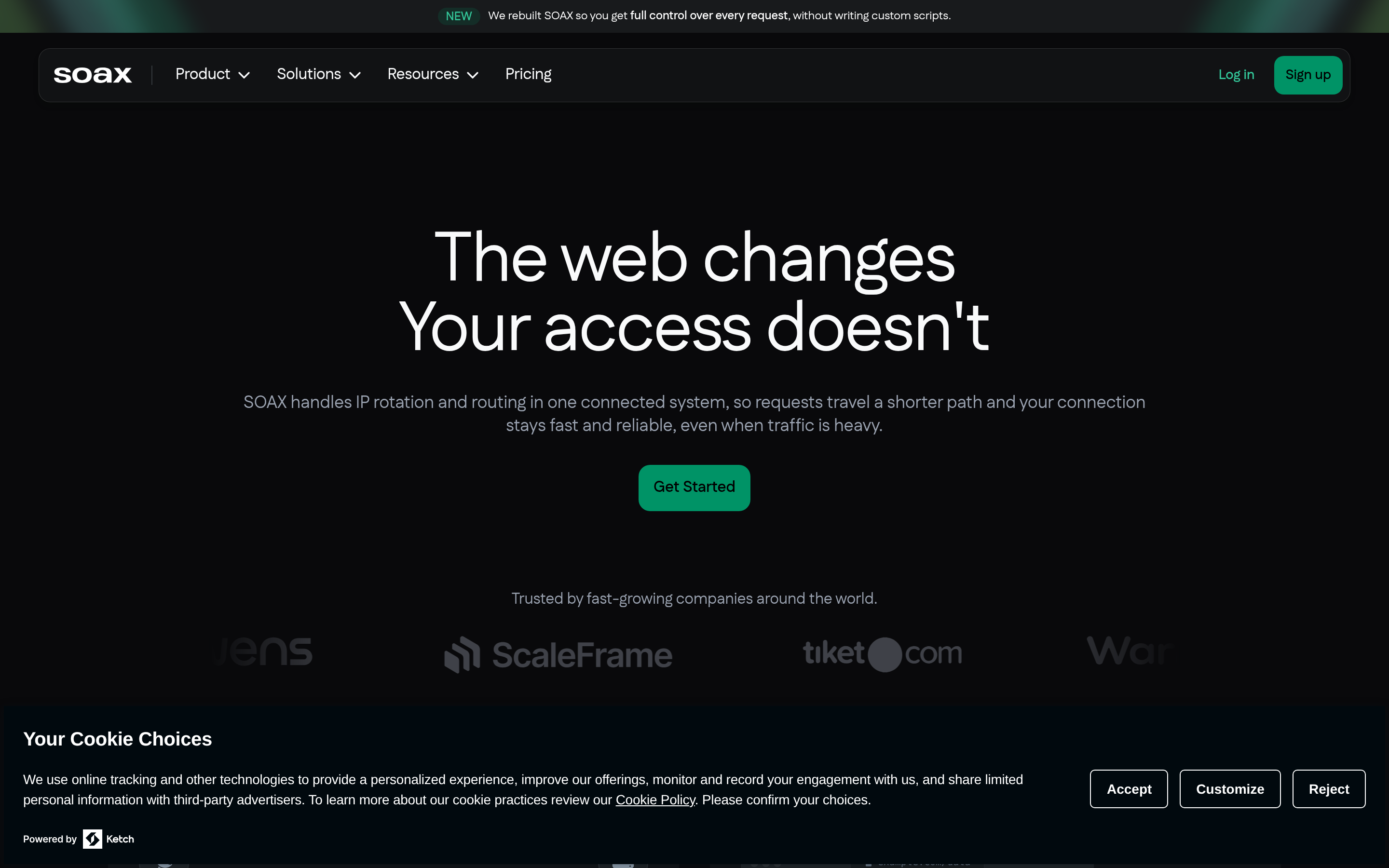 SOAX website screenshot — product, features and pricing