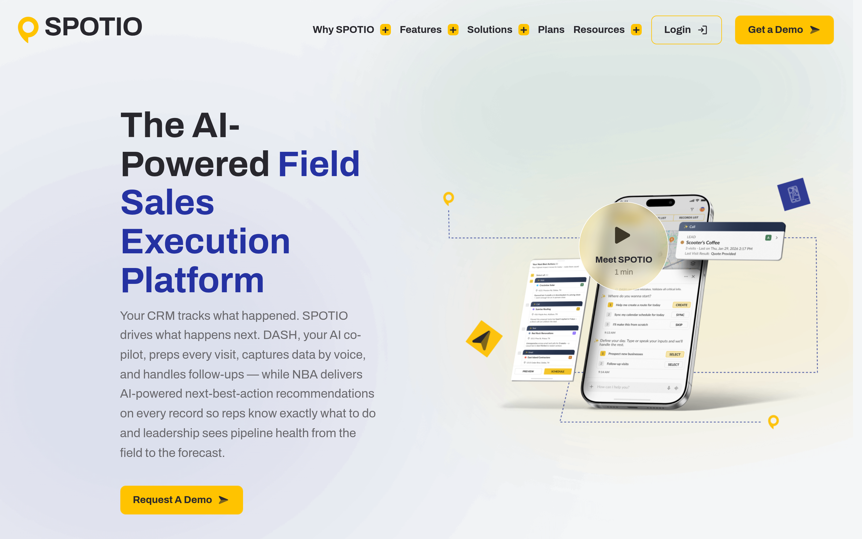 SPOTIO website screenshot — product, features and pricing