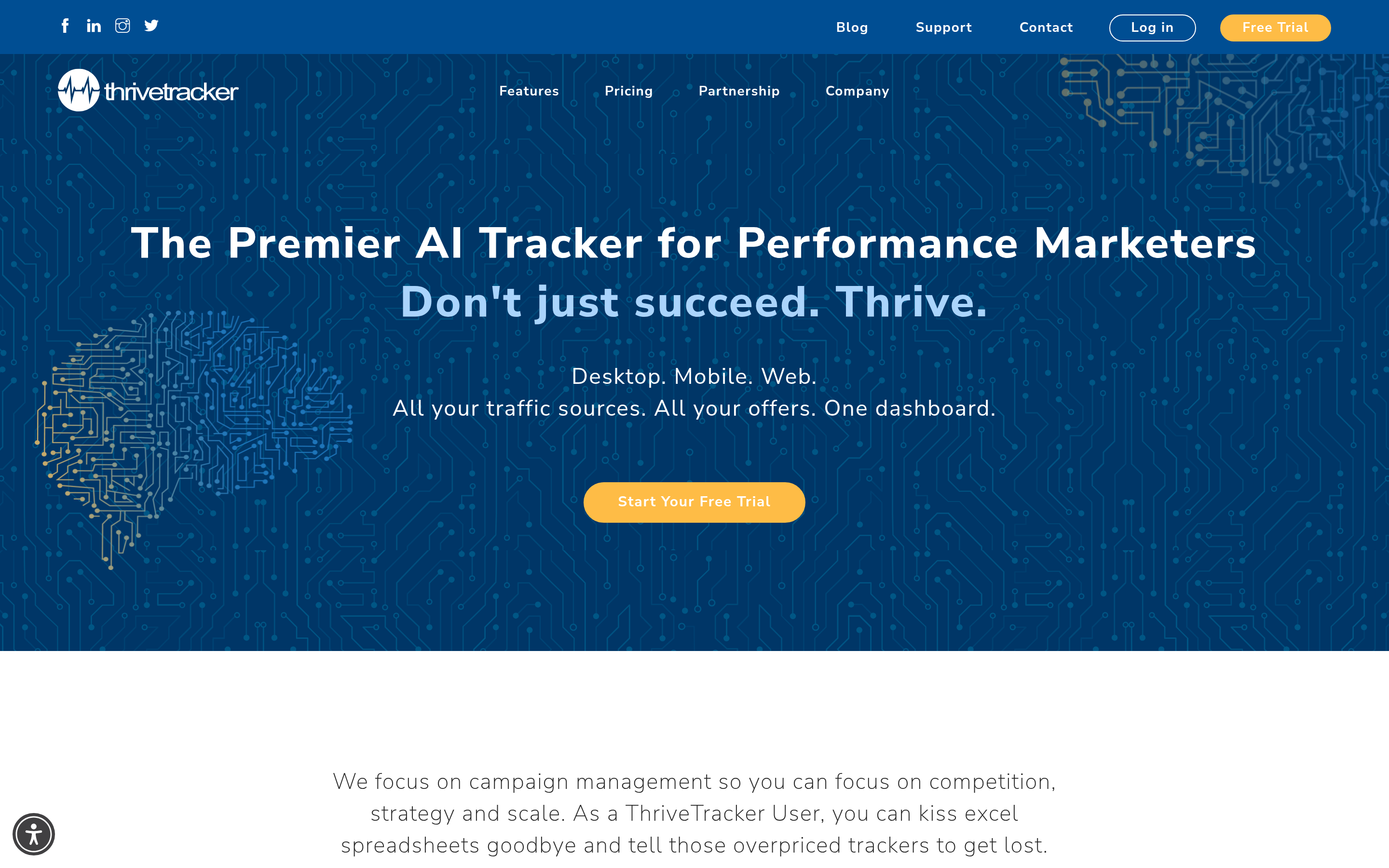 ThriveTracker website screenshot — product, features and pricing