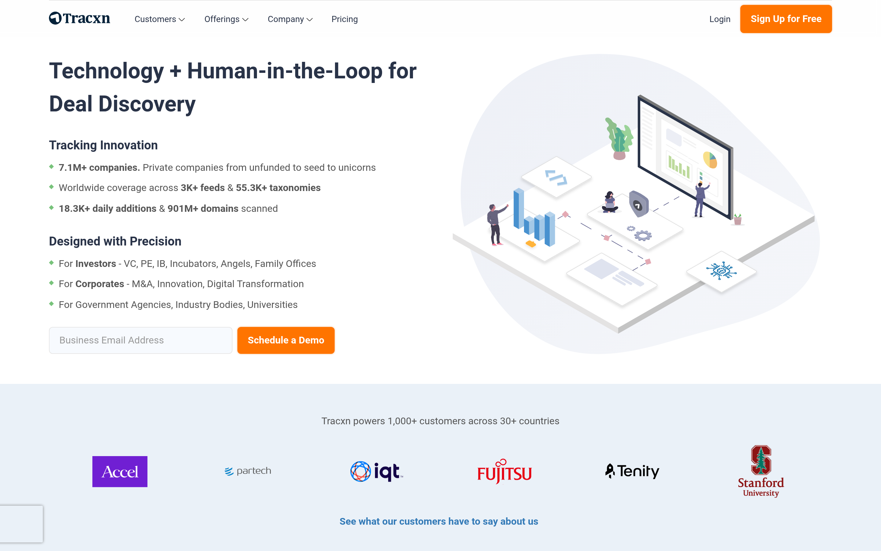 Tracxn website screenshot — product, features and pricing