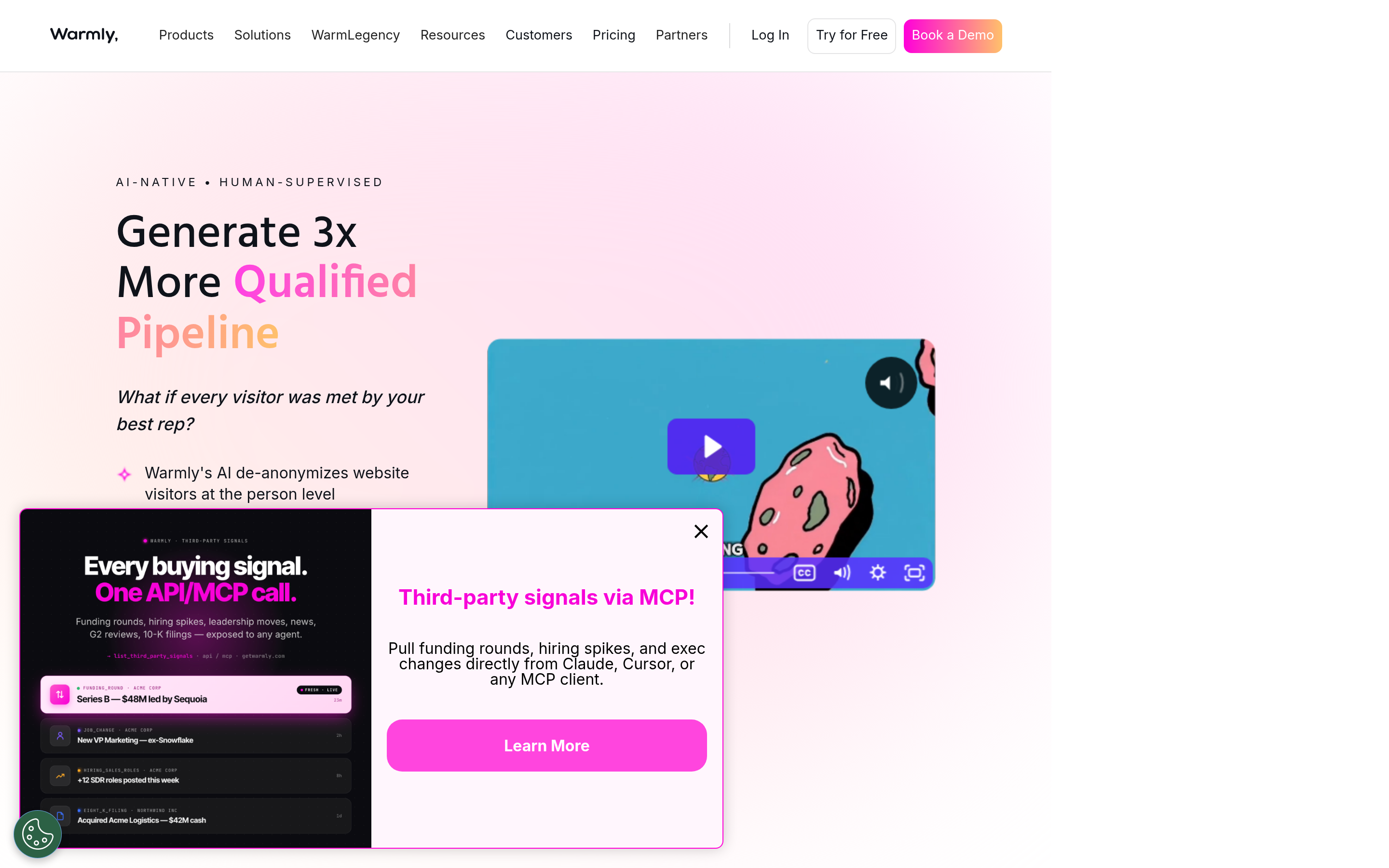 Warmly website screenshot — product, features and pricing