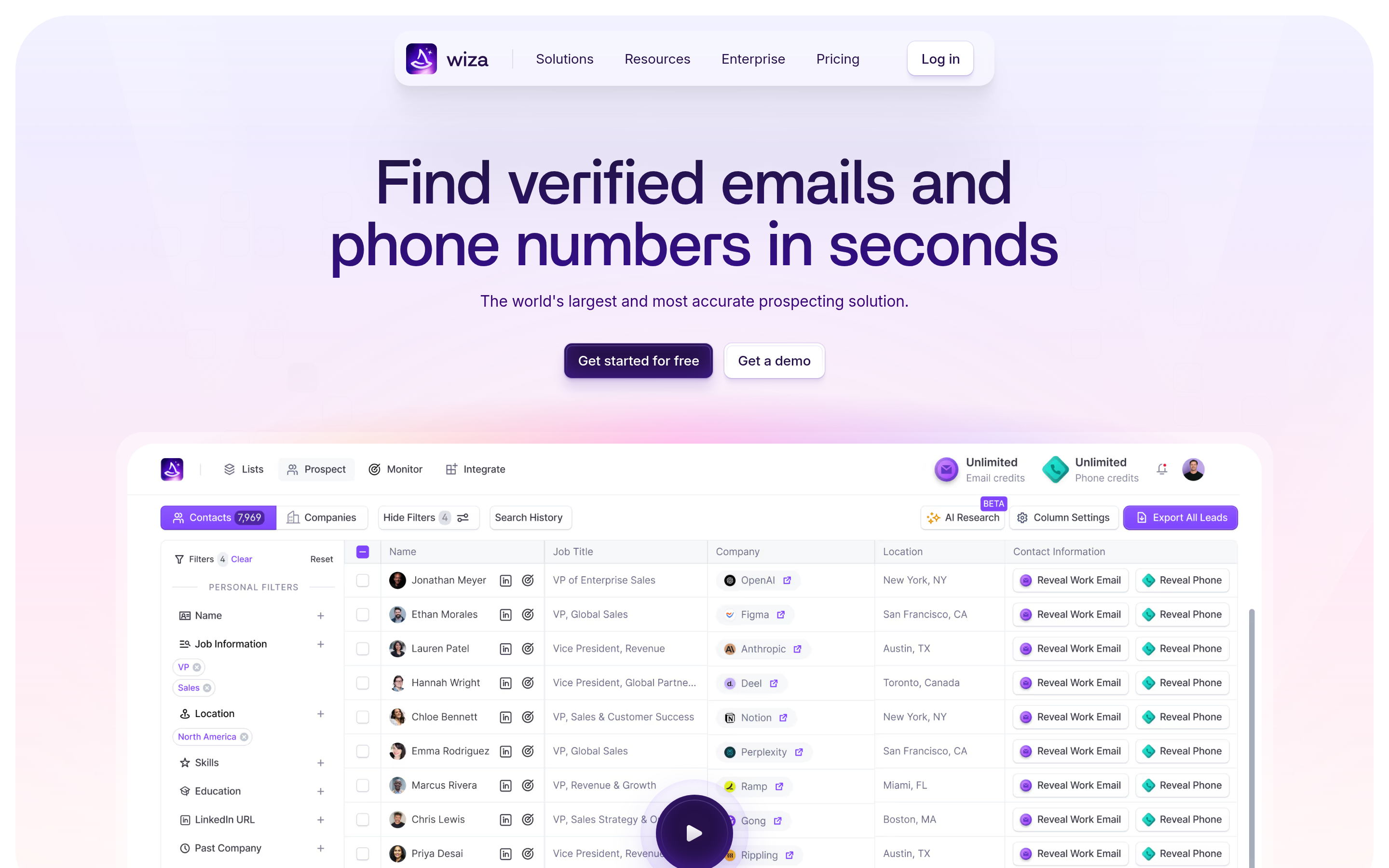 Wiza website screenshot — product, features and pricing