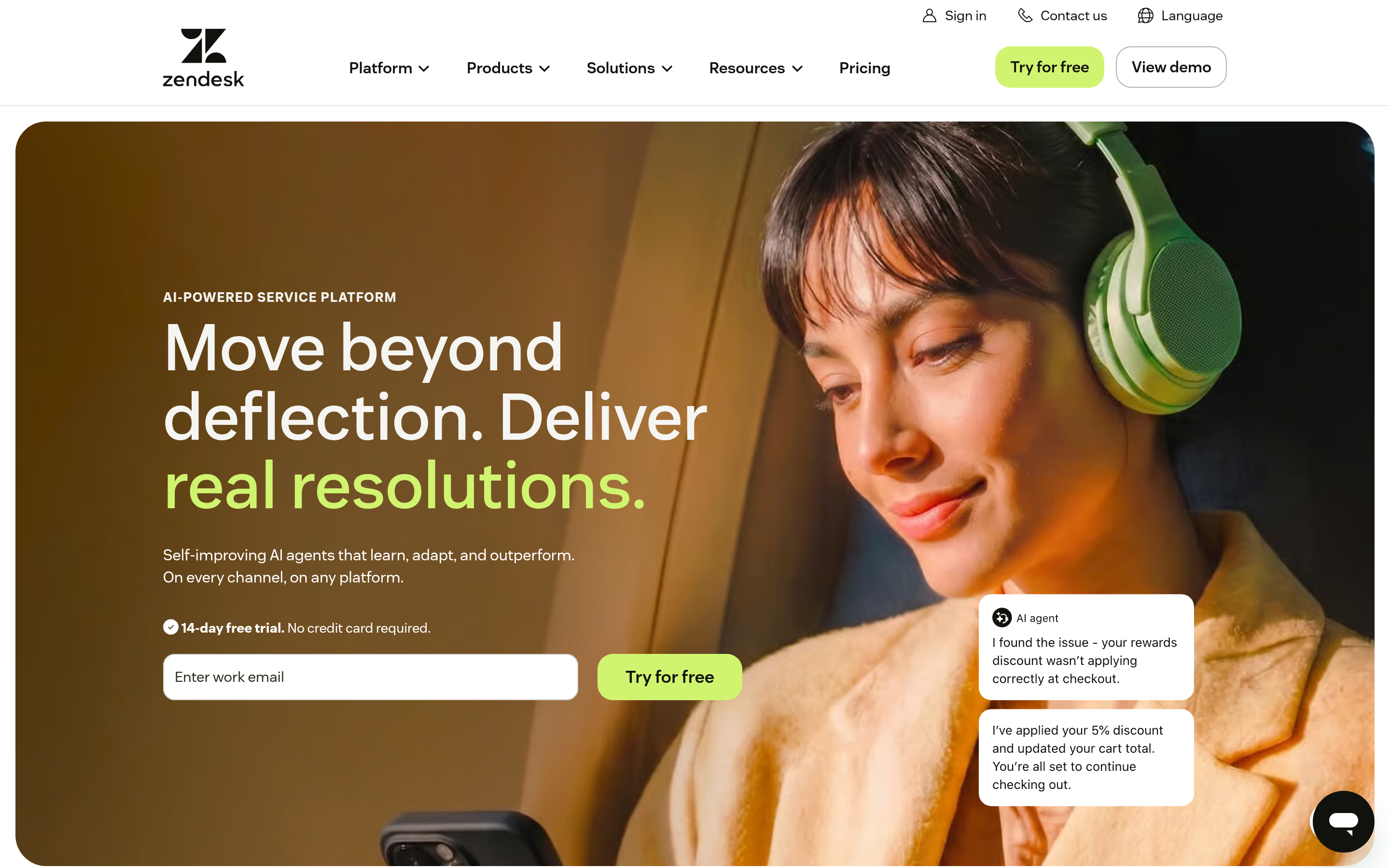 Zendesk website screenshot — product, features and pricing