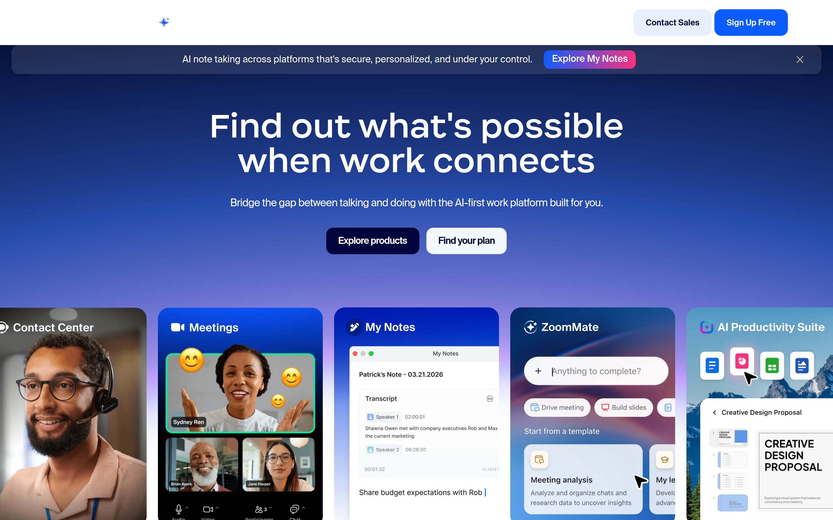 Zoom website screenshot — product, features and pricing