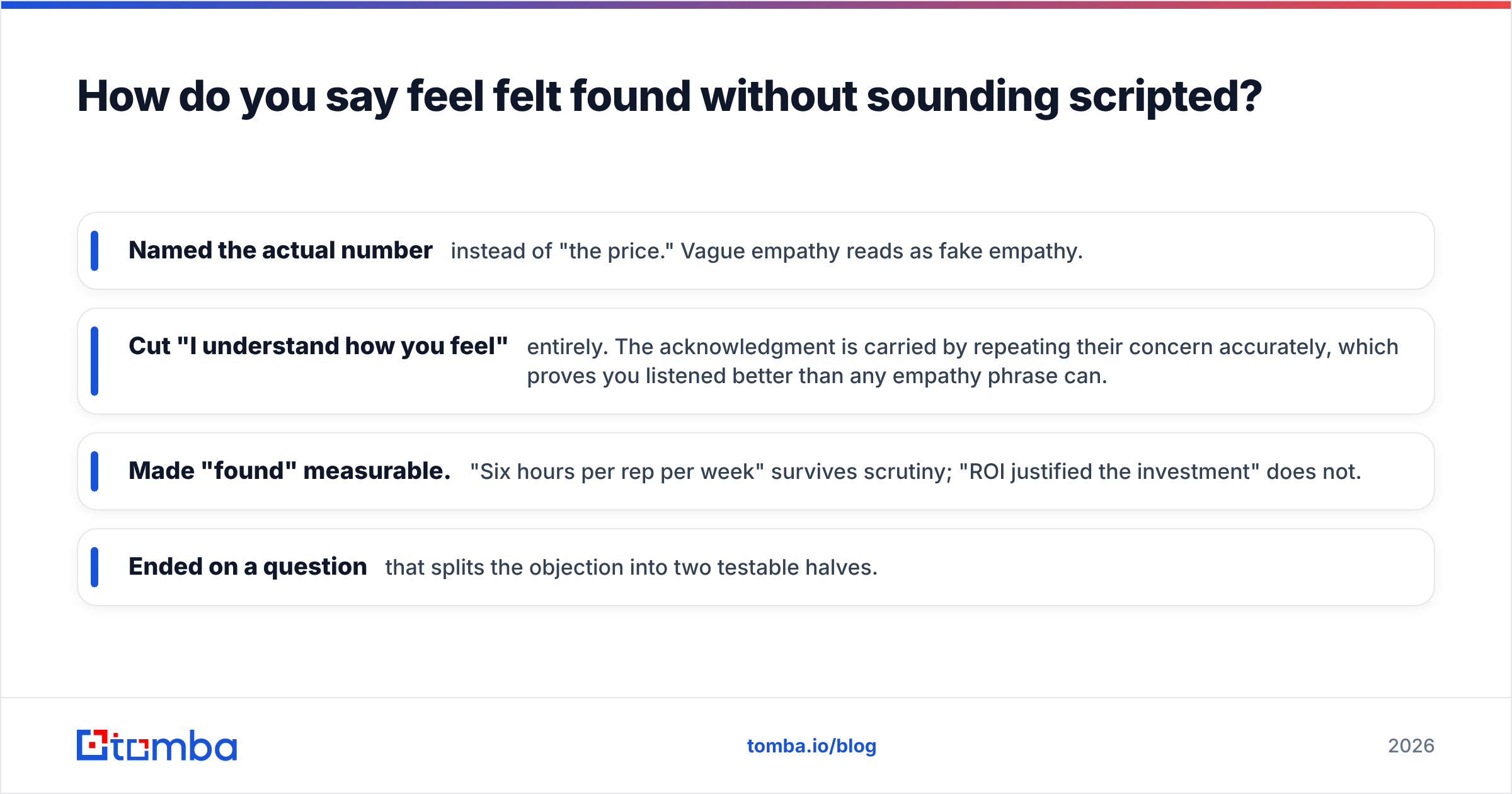 Diagram: How do you say feel felt found without sounding scripted