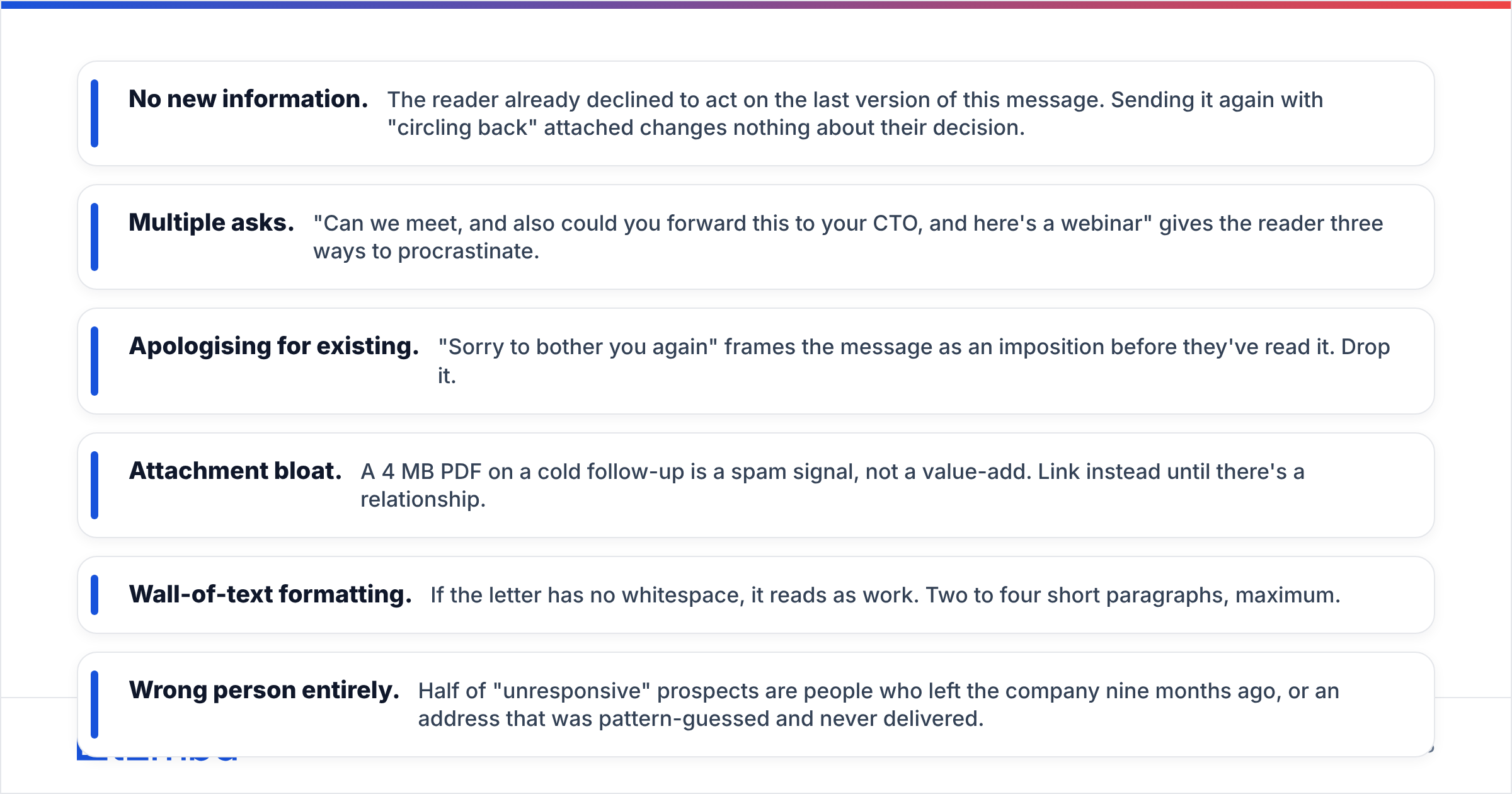 Diagram: What mistakes kill follow-up replies