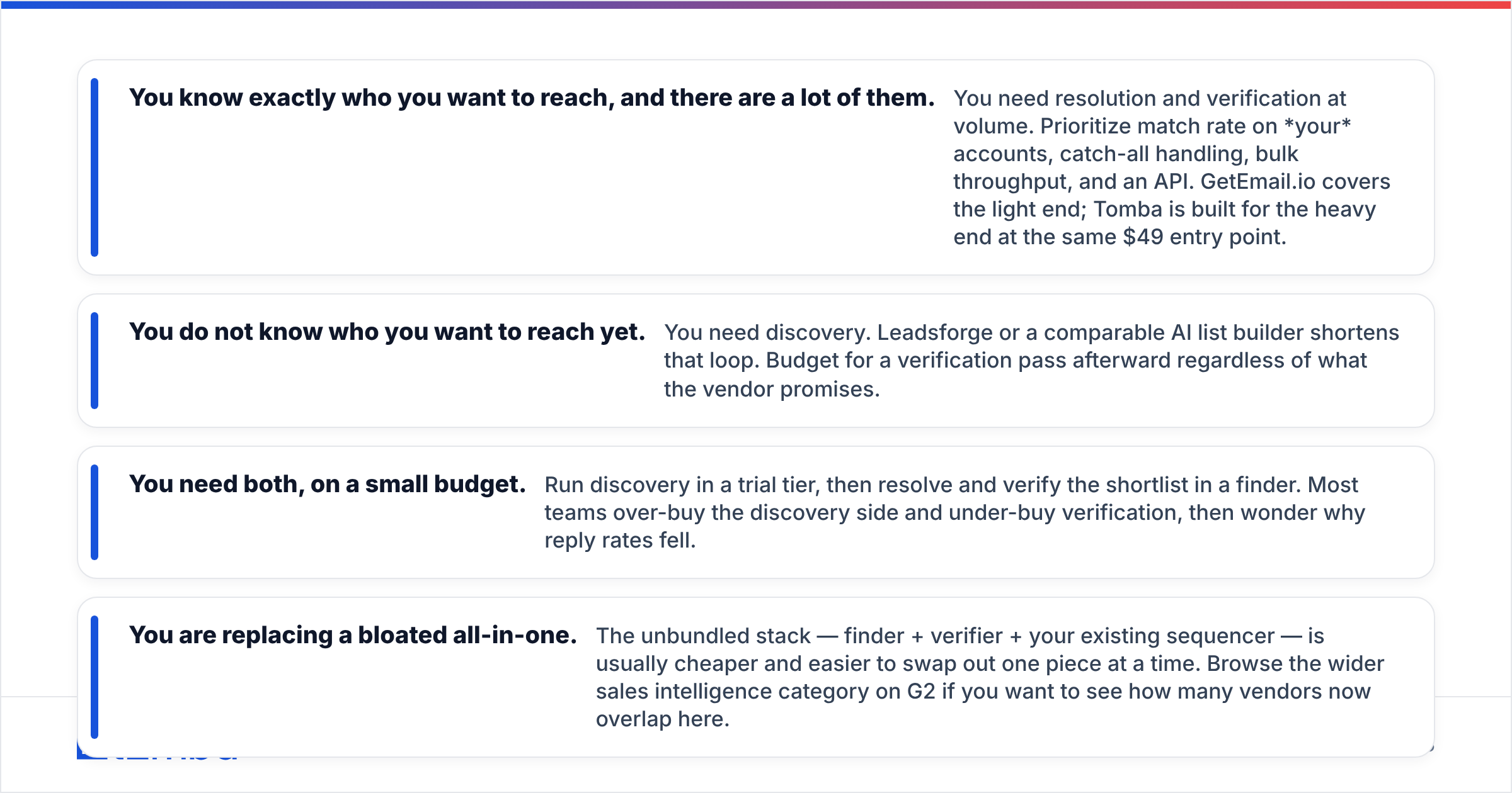 GetEmail.io vs Leadsforge buying decision diagram for 2026