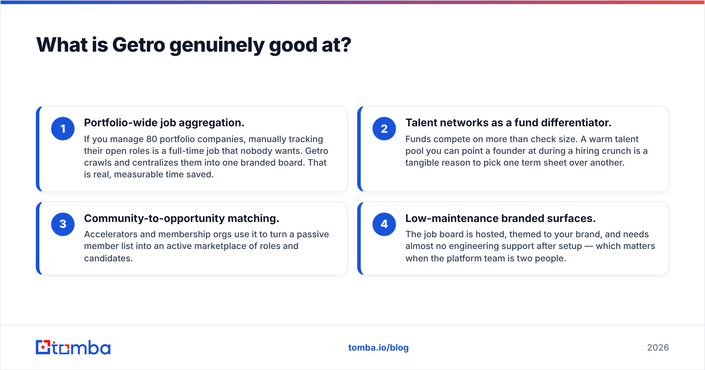 Getro talent network and job board strengths diagram