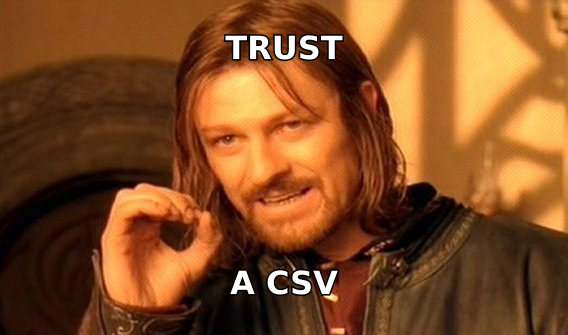 One does not simply trust a purchased CSV without cleaning it first