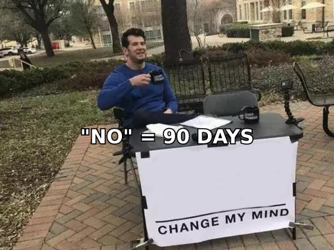 Sales rep insisting a rejection expires after ninety days