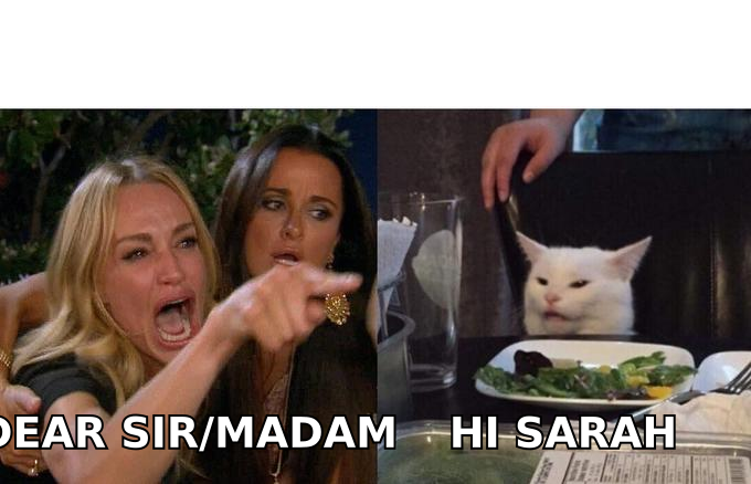 Formal salutation argument versus using the actual first name
