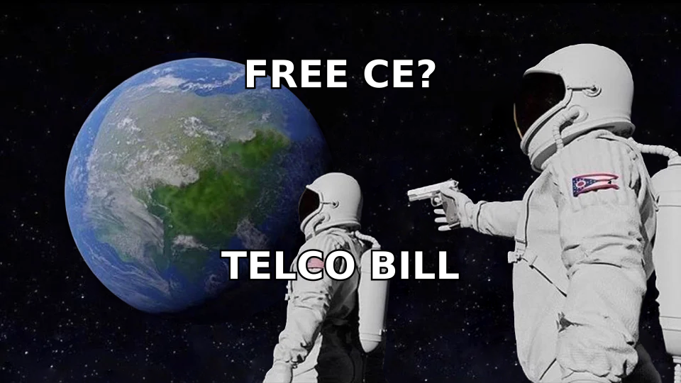 Astronaut realizing the free dialer still comes with a telco bill