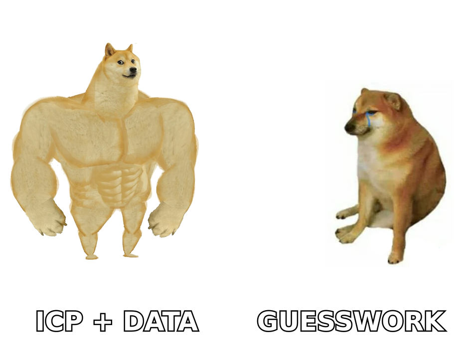 Buff doge labeled ICP plus verified data versus weak doge labeled GTM guesswork