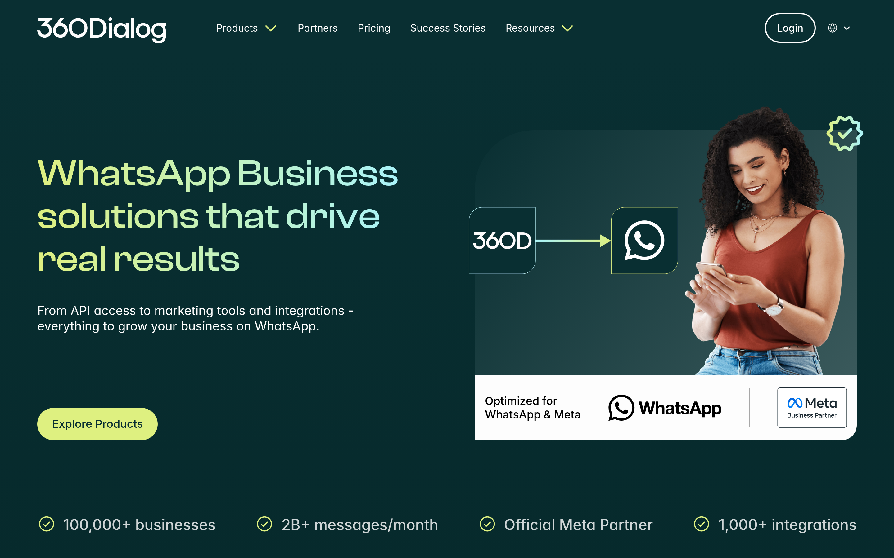 360dialog website screenshot — product, features and pricing