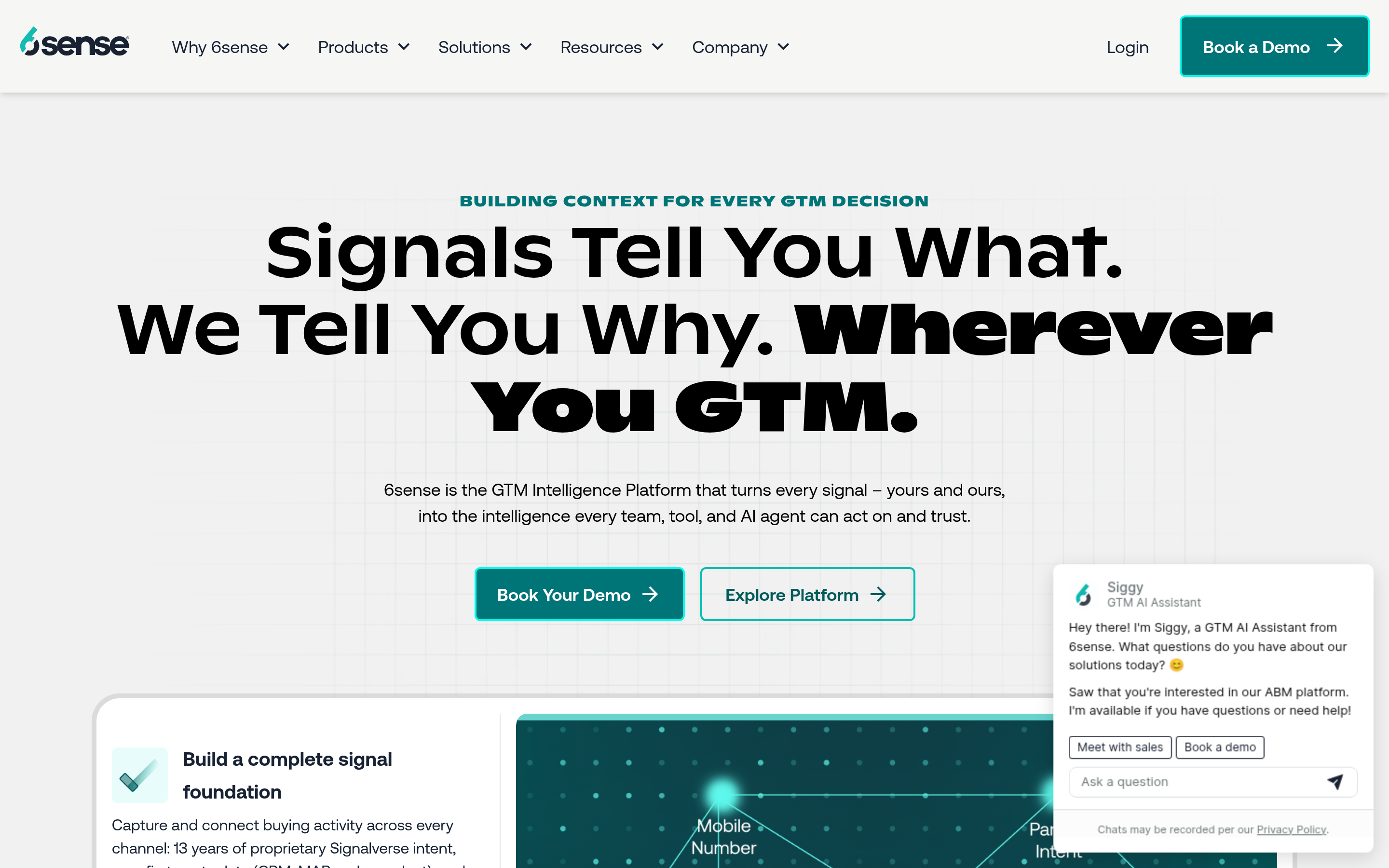6sense website screenshot — product, features and pricing
