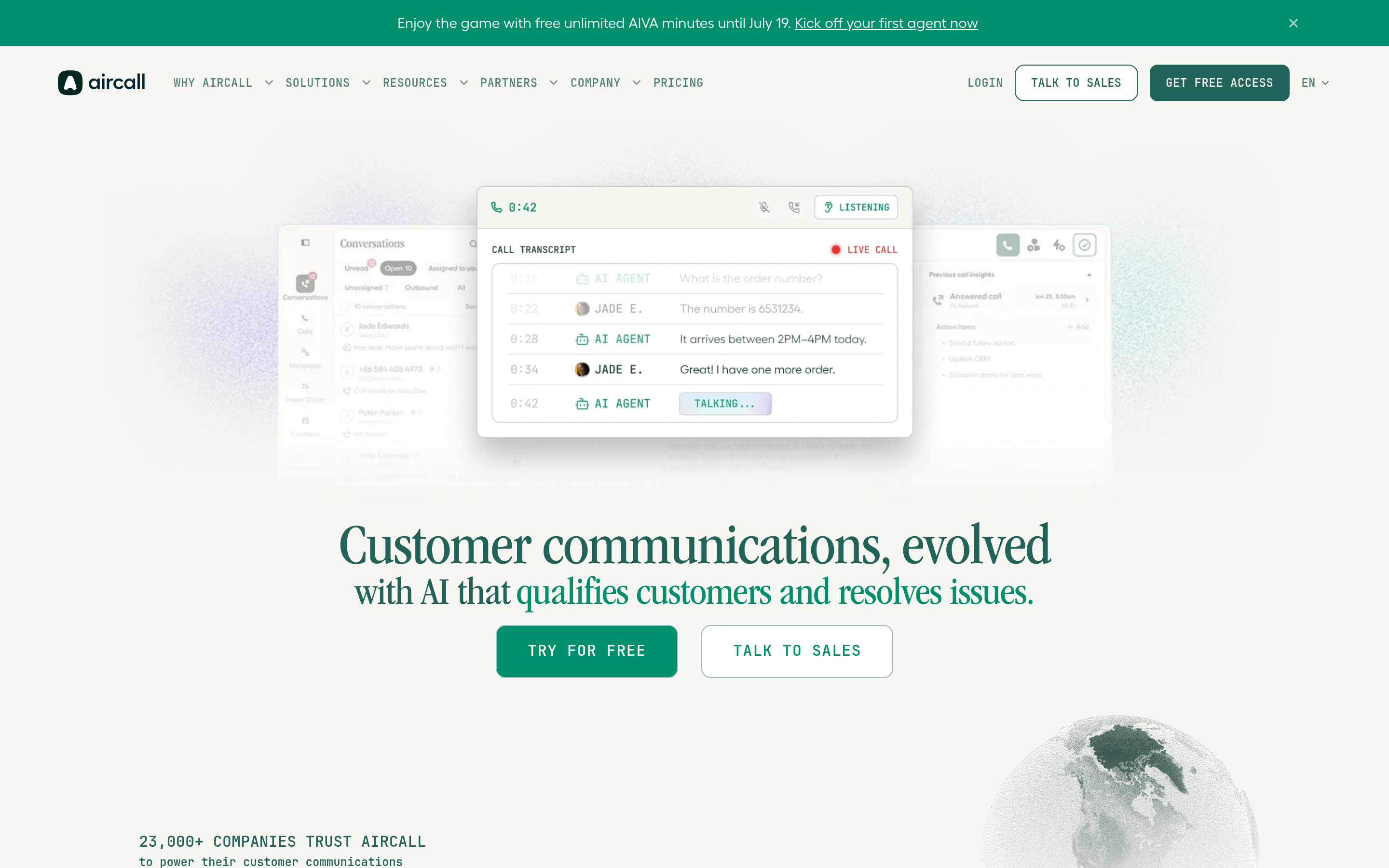 Aircall website screenshot — product, features and pricing