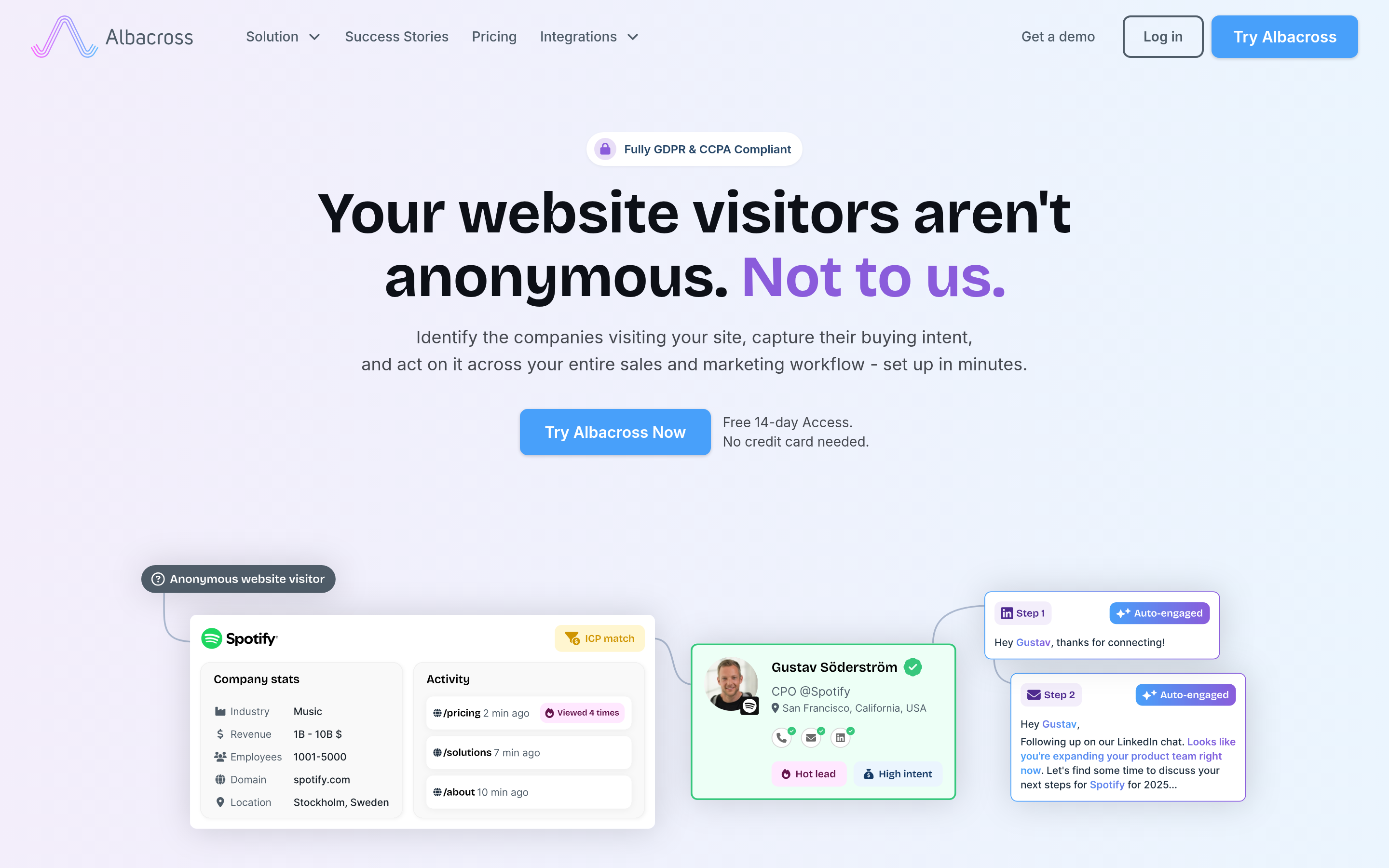 Albacross website screenshot — product, features and pricing
