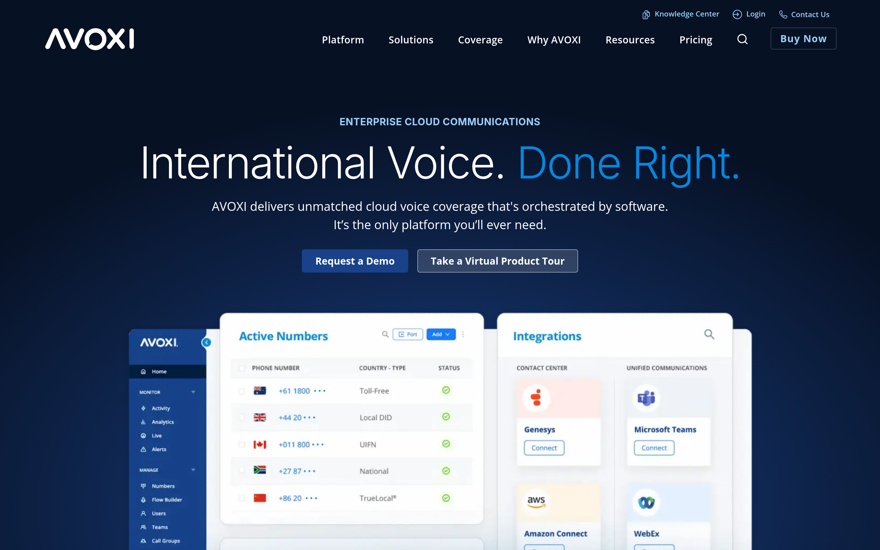 AVOXI website screenshot — product, features and pricing