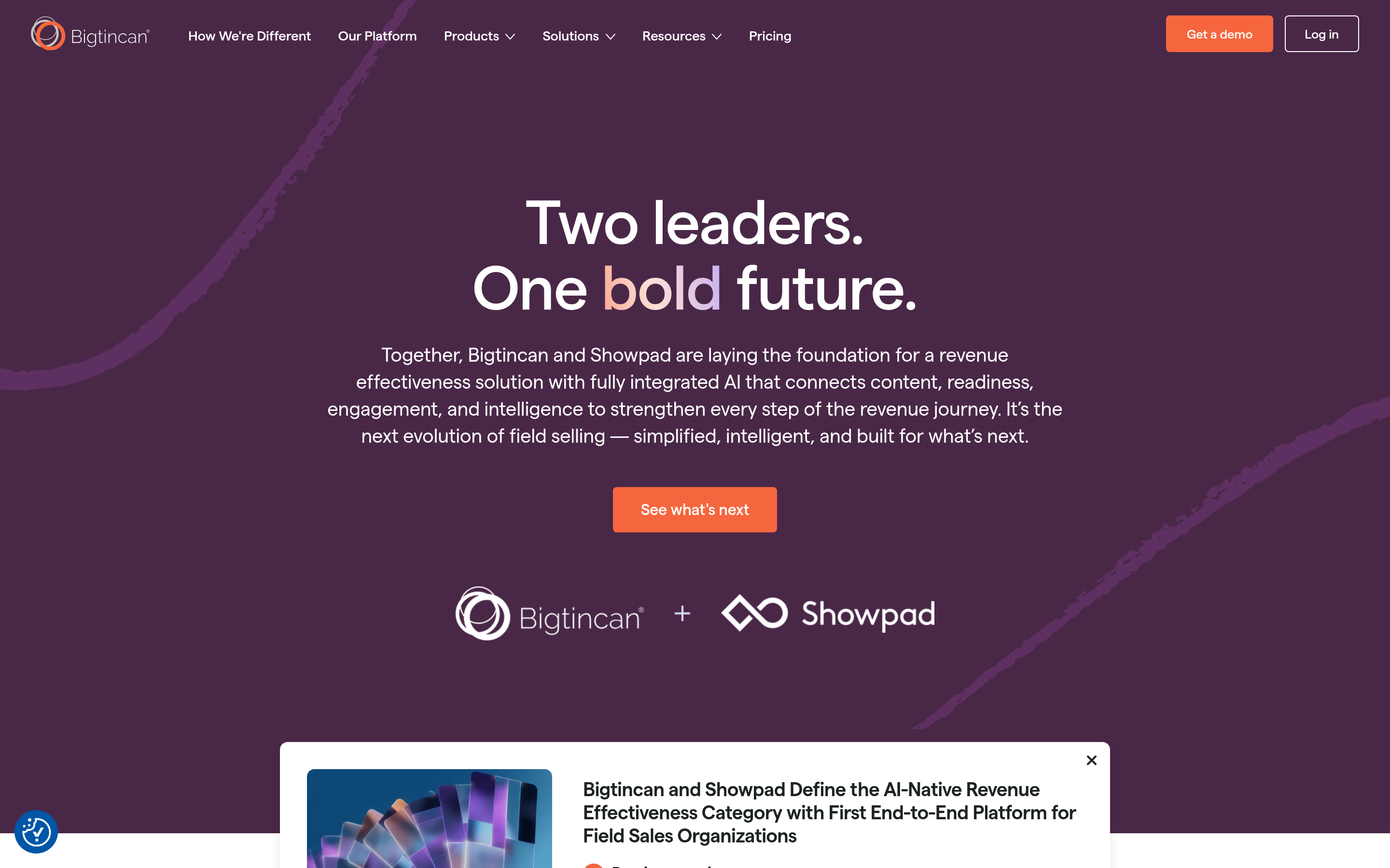 Bigtincan website screenshot — product, features and pricing