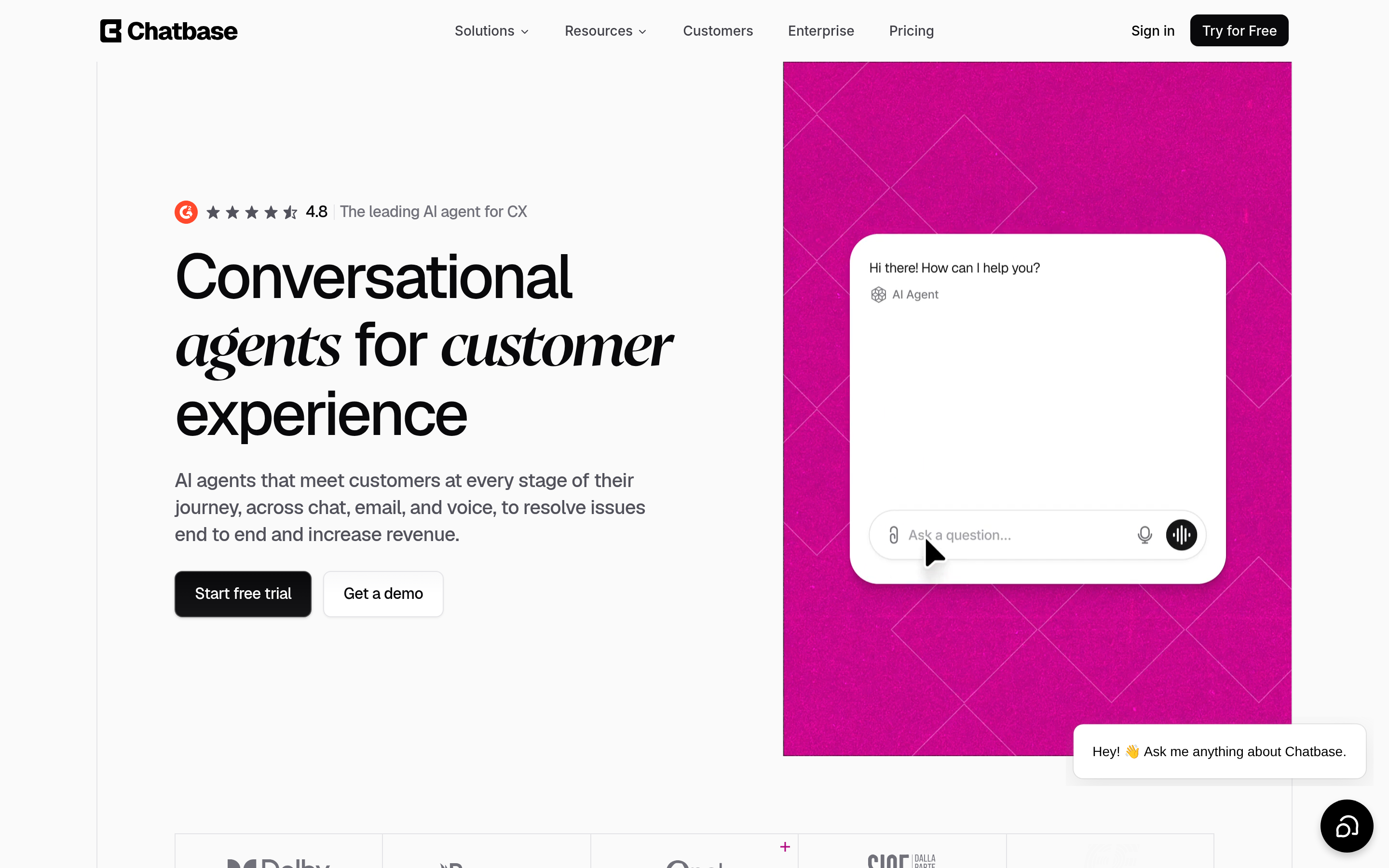 Chatbase website screenshot — product, features and pricing