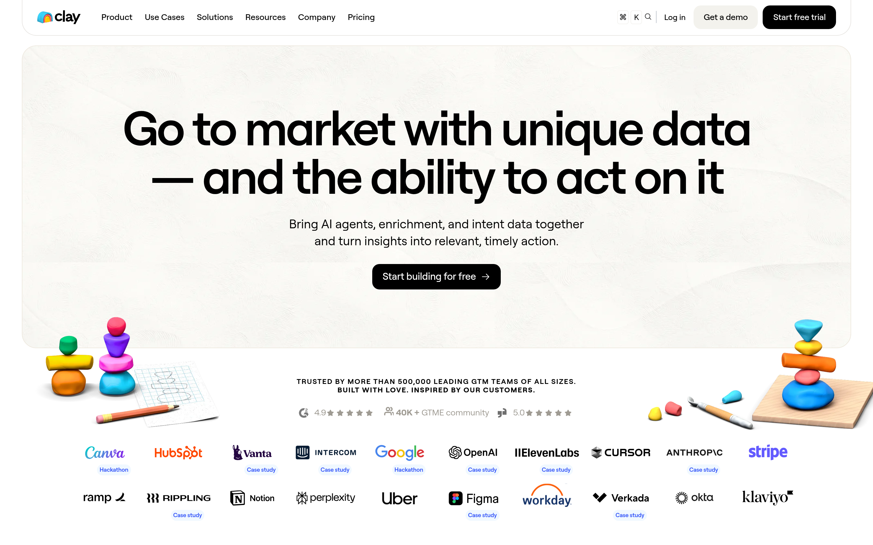 Clay website screenshot — product, features and pricing