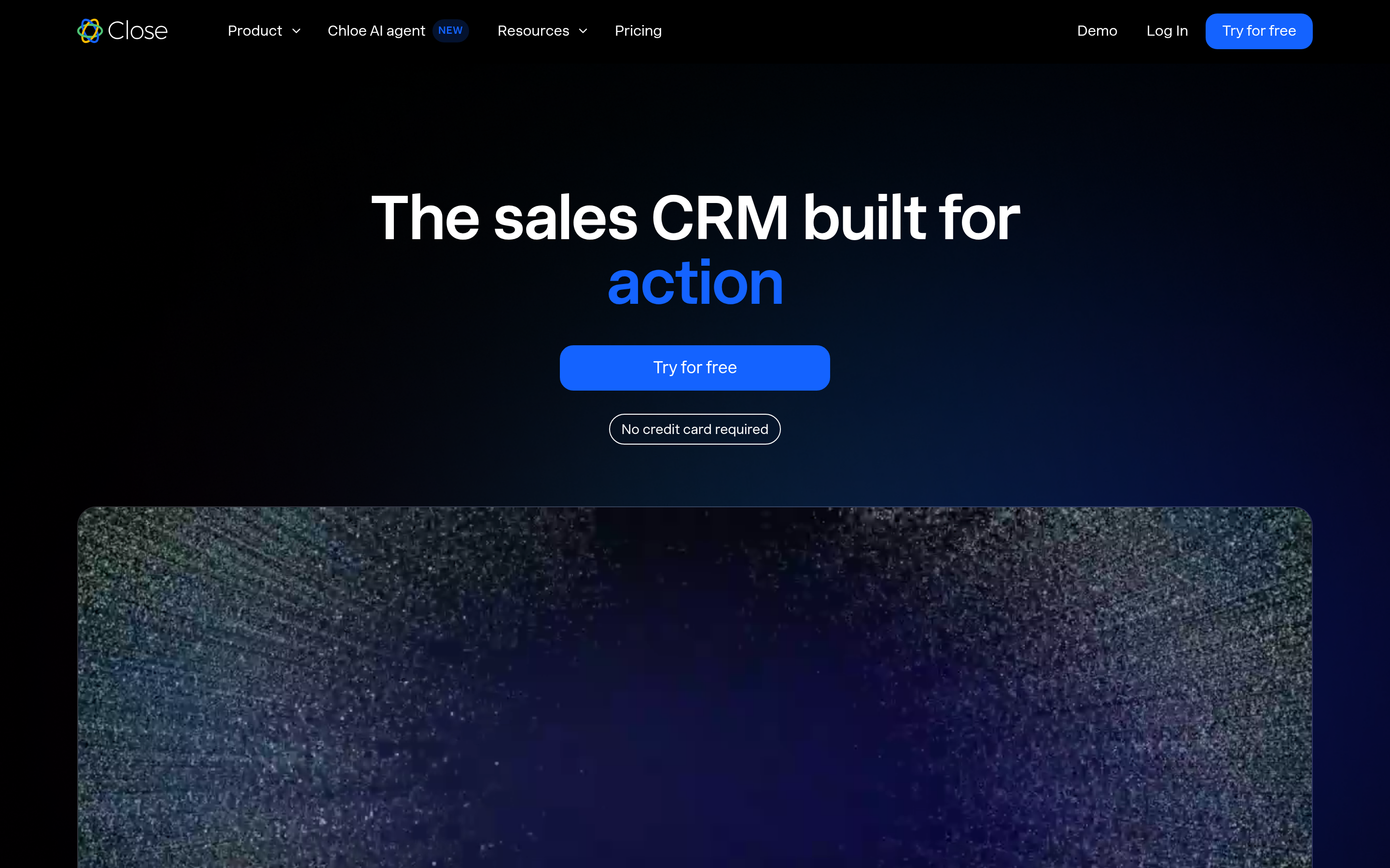 Close website screenshot — product, features and pricing