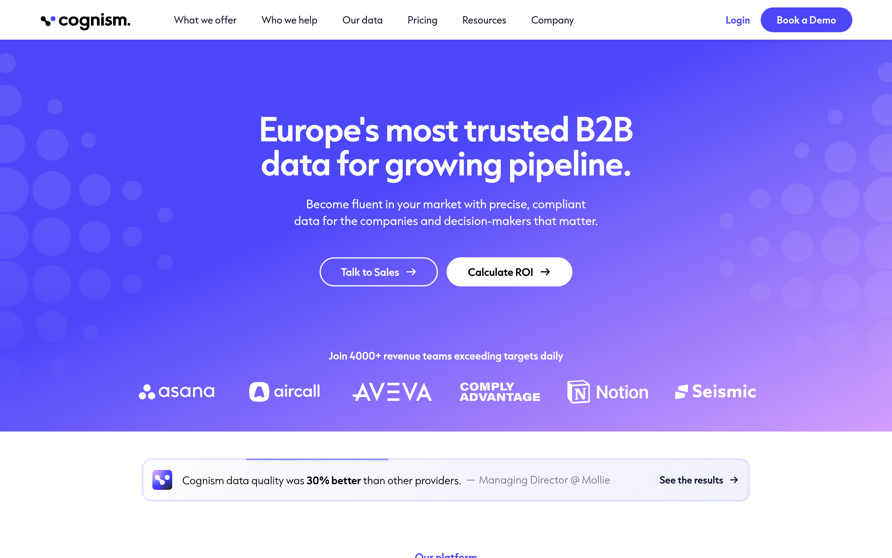 Cognism website screenshot — product, features and pricing