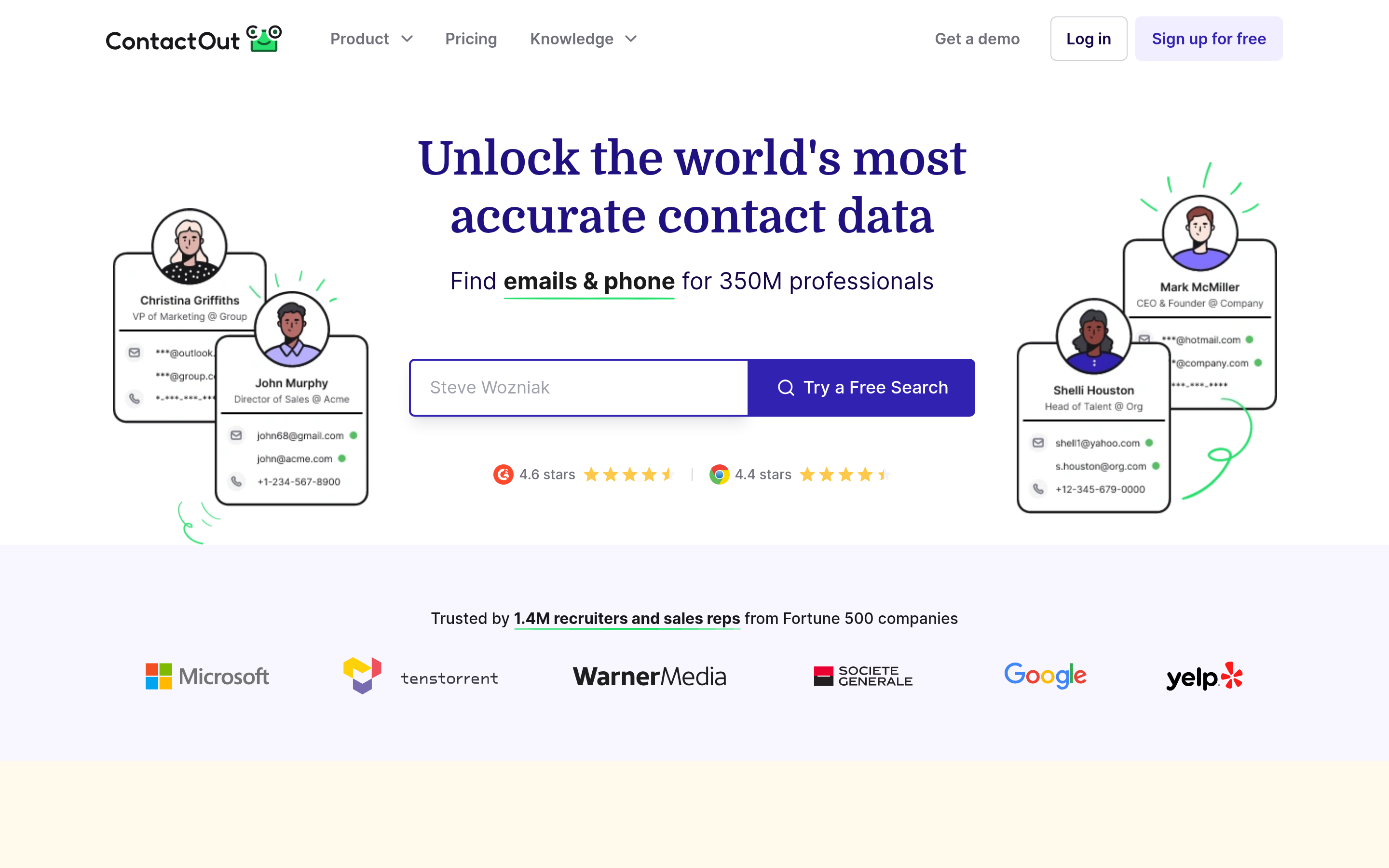 ContactOut website screenshot — product, features and pricing