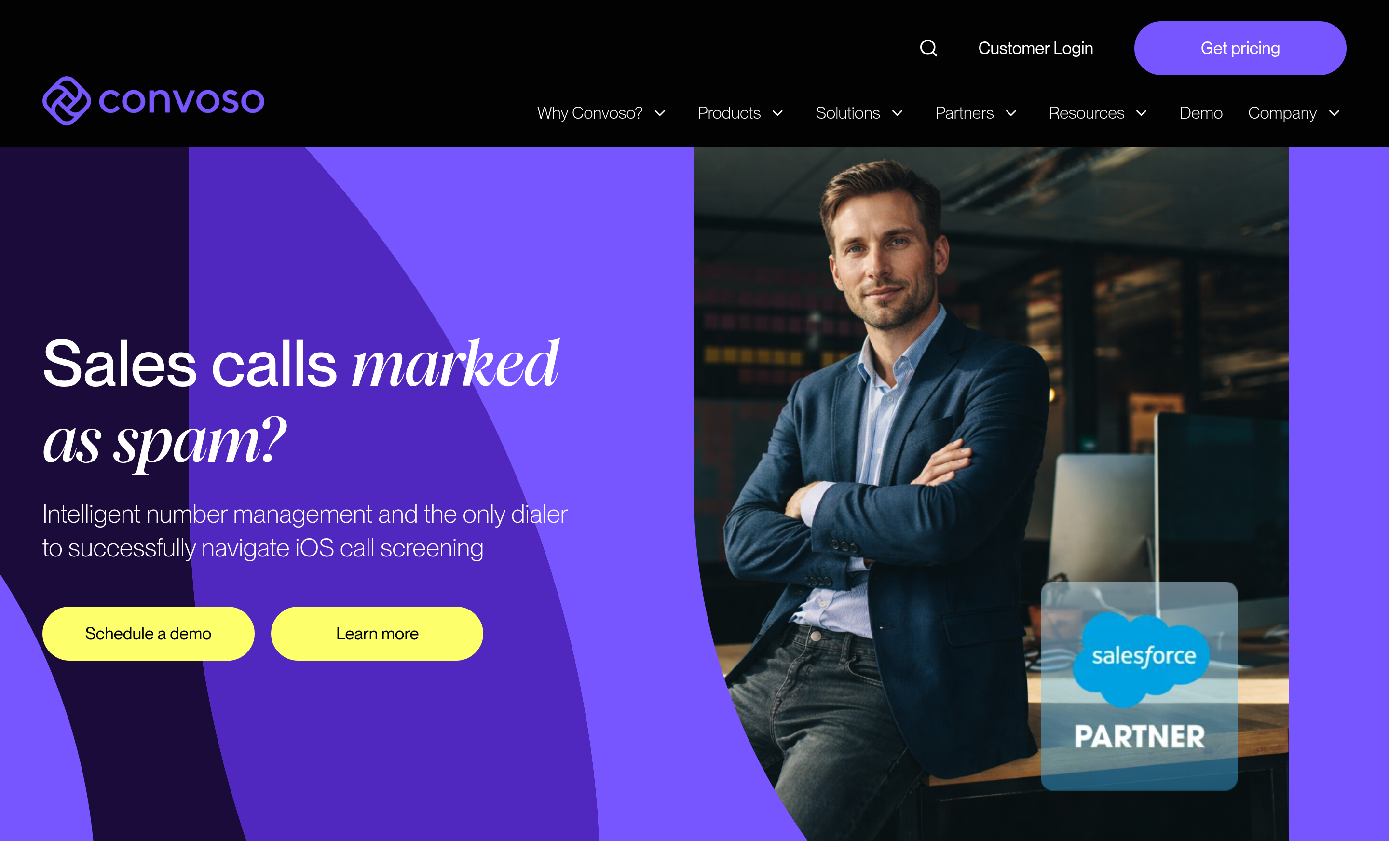 Convoso website screenshot — product, features and pricing