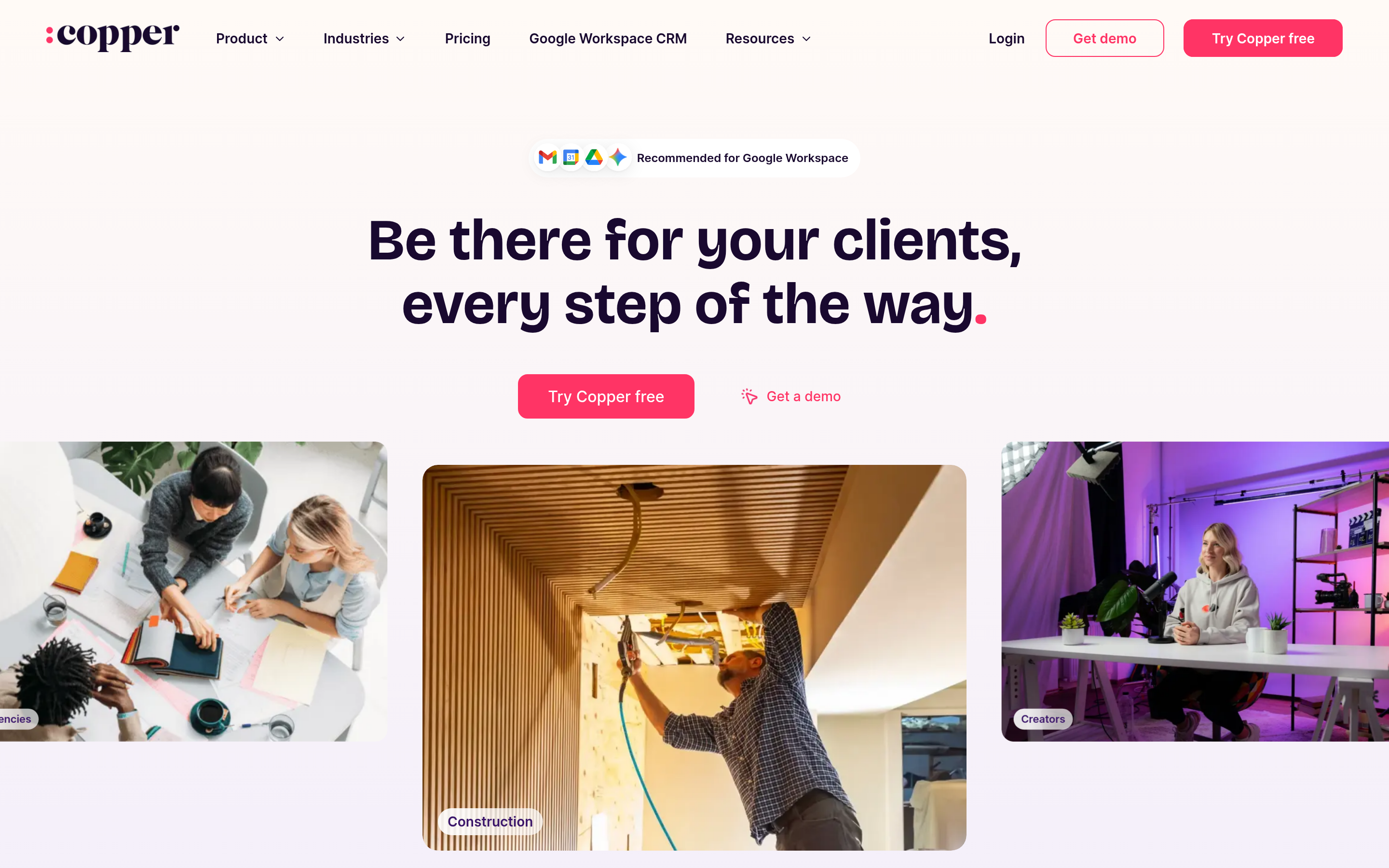 Copper website screenshot — product, features and pricing