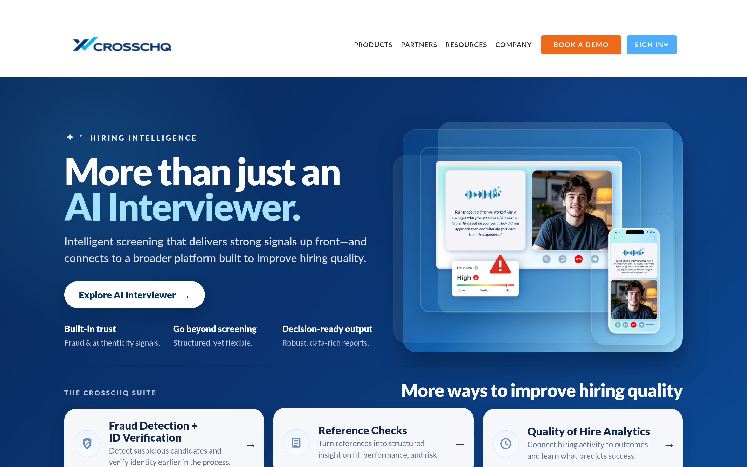 Crosschq website screenshot — product, features and pricing