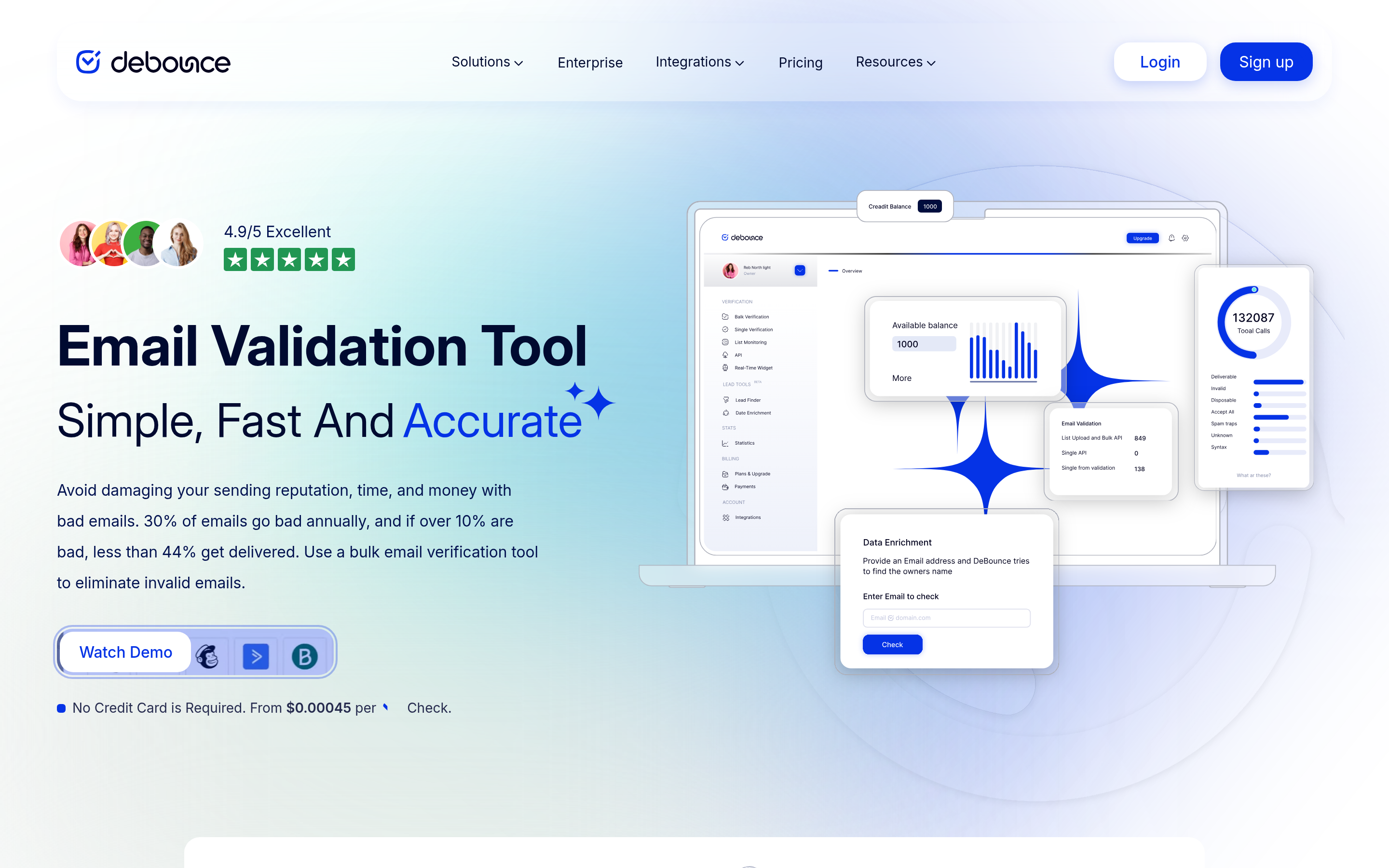 DeBounce website screenshot — product, features and pricing