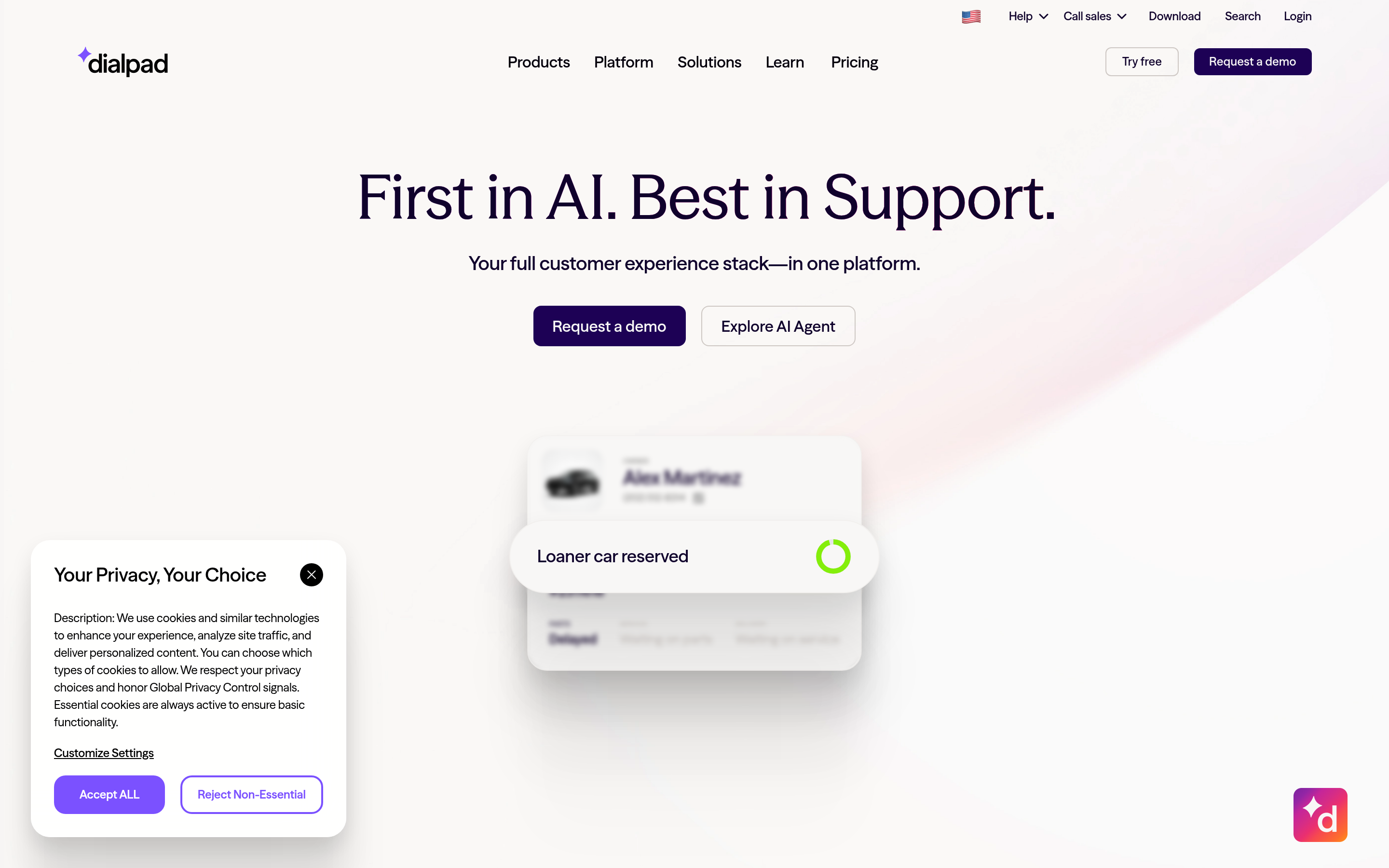 Dialpad website screenshot — product, features and pricing