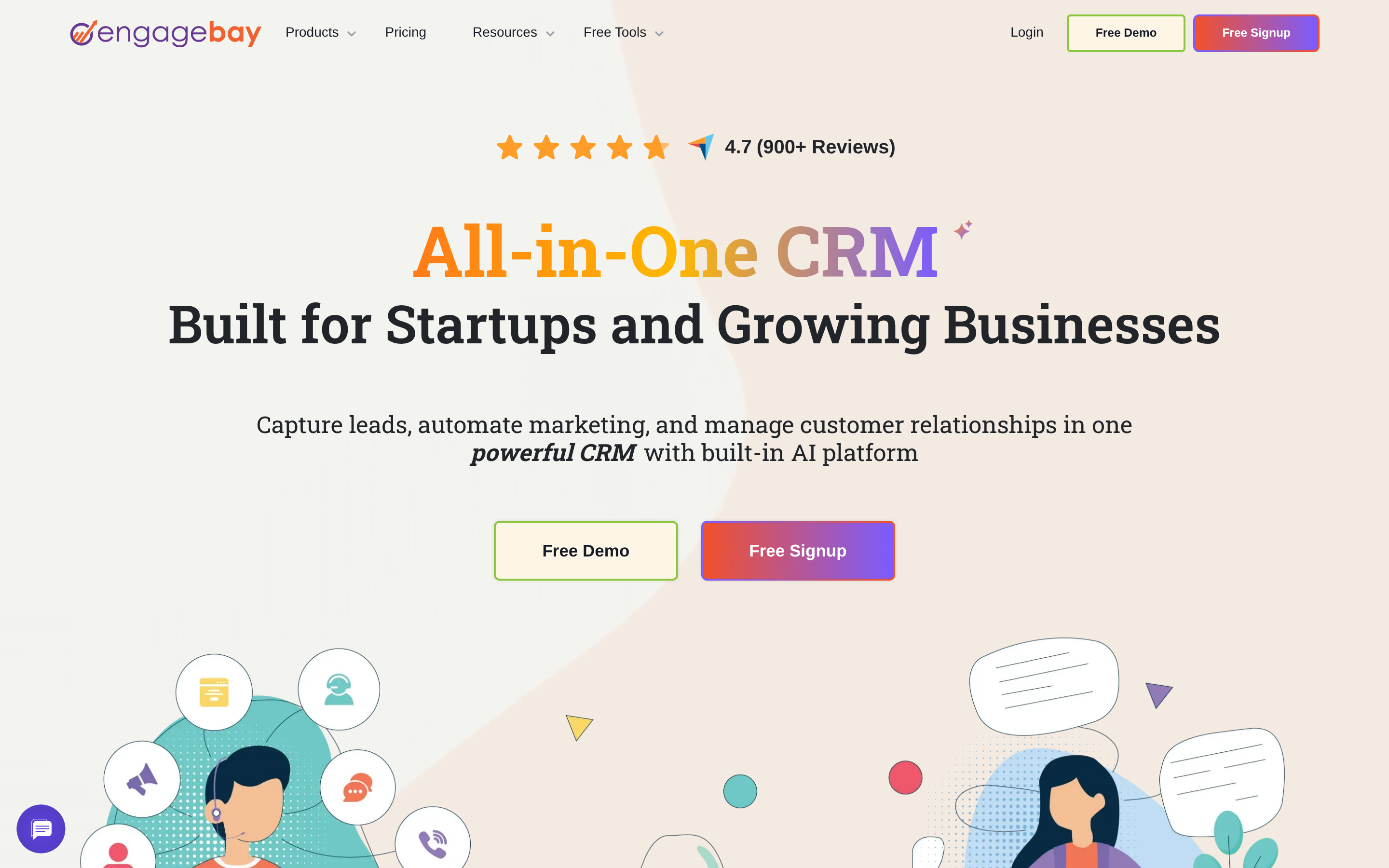 EngageBay website screenshot — product, features and pricing