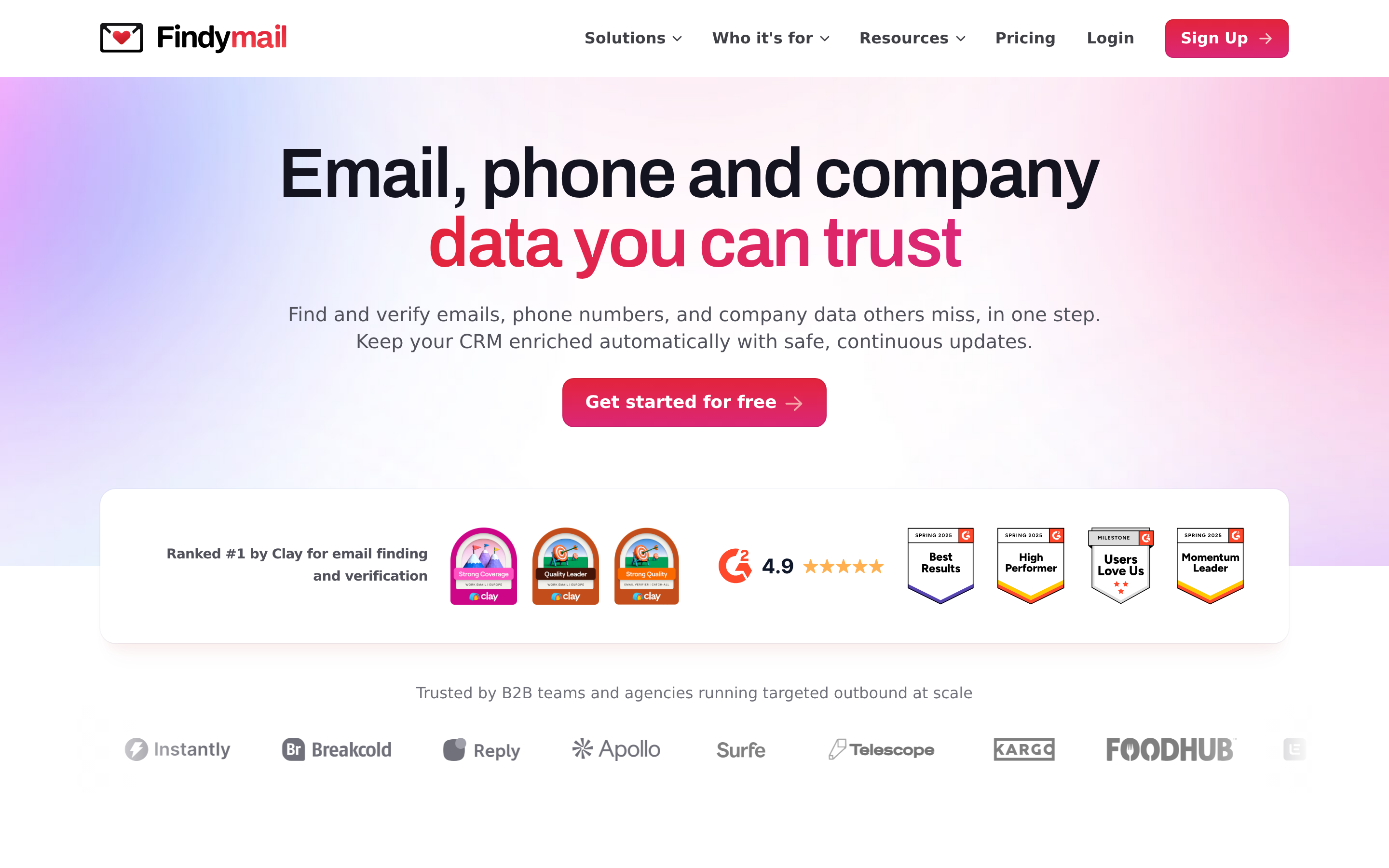 Findymail website screenshot — product, features and pricing