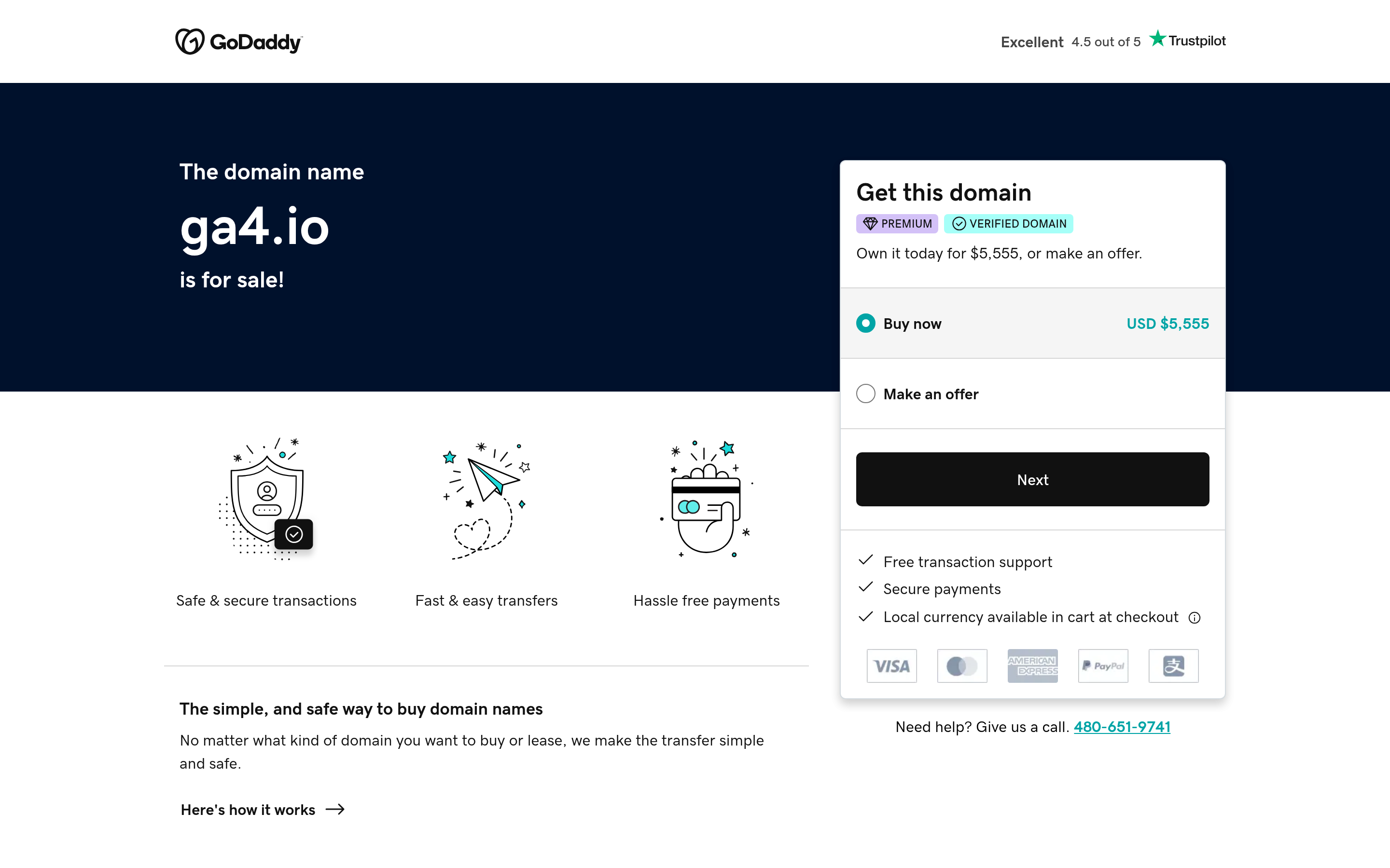 GA4 website screenshot — product, features and pricing