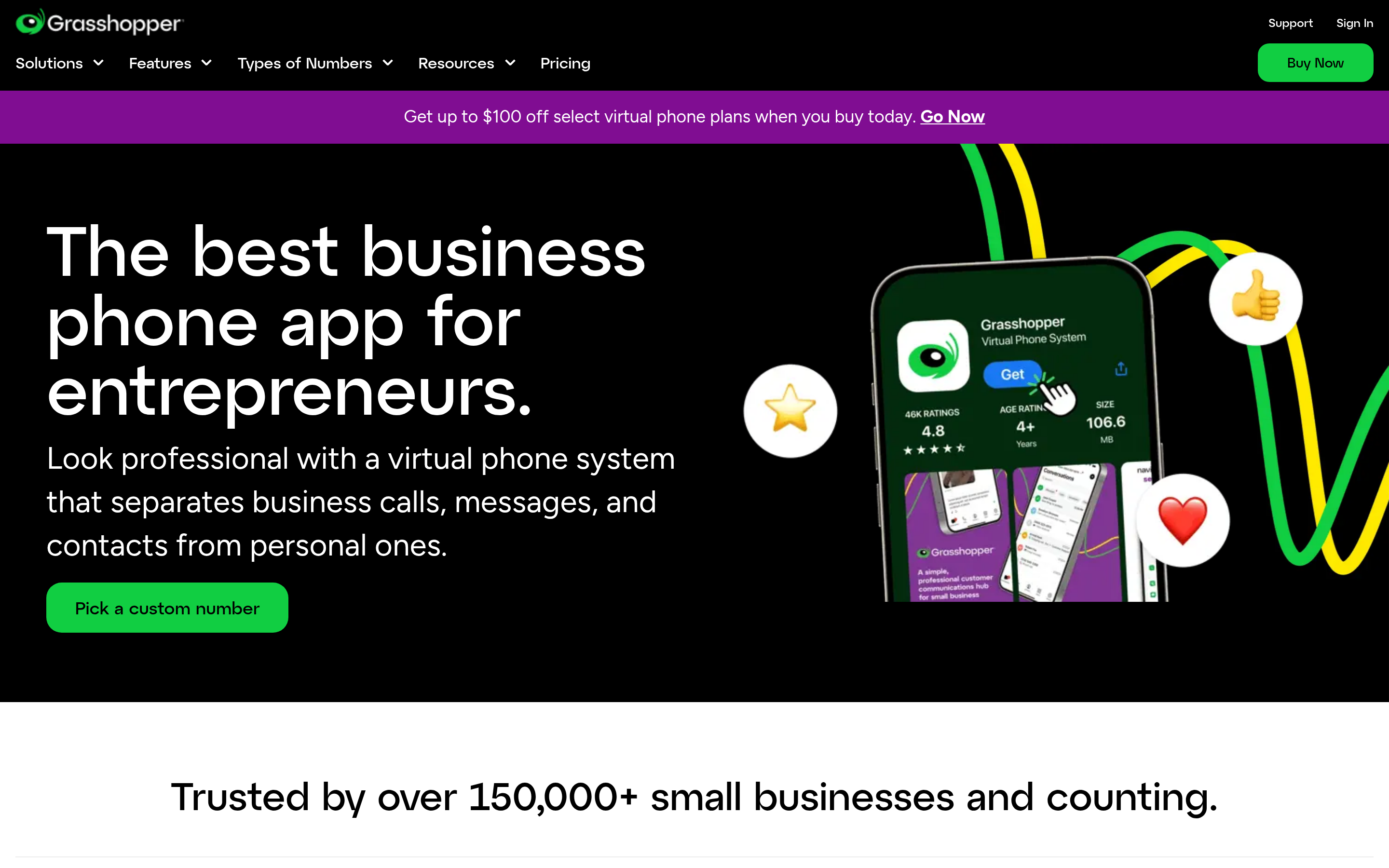 Grasshopper website screenshot — product, features and pricing