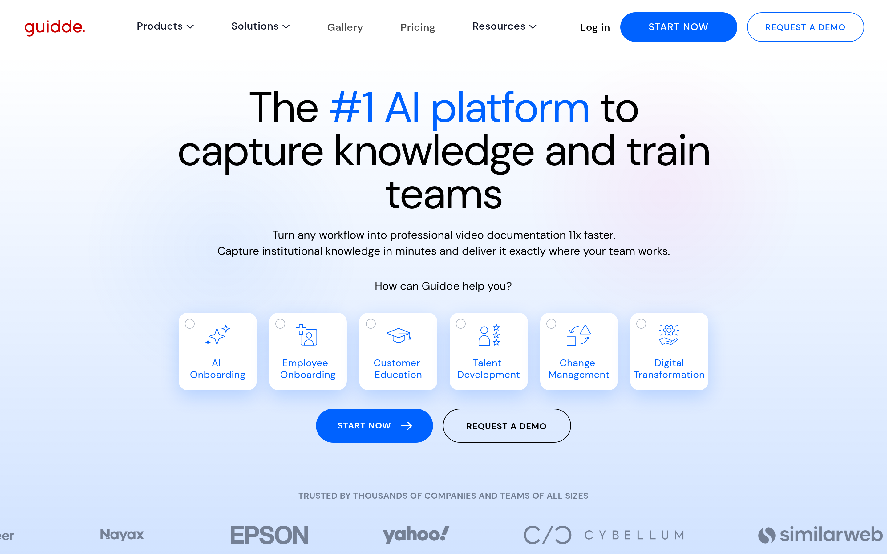 Guidde website screenshot — product, features and pricing
