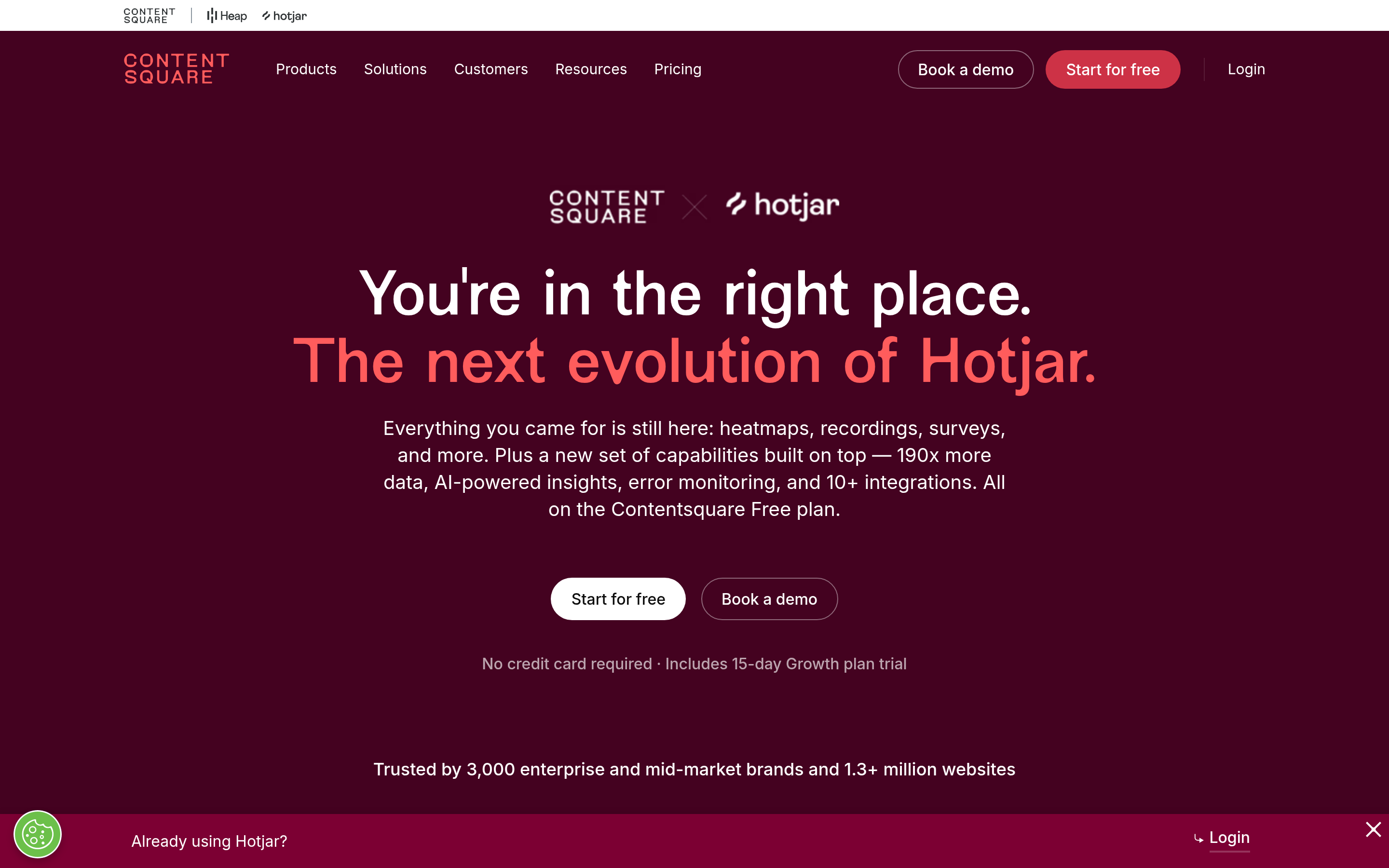 Hotjar website screenshot — product, features and pricing