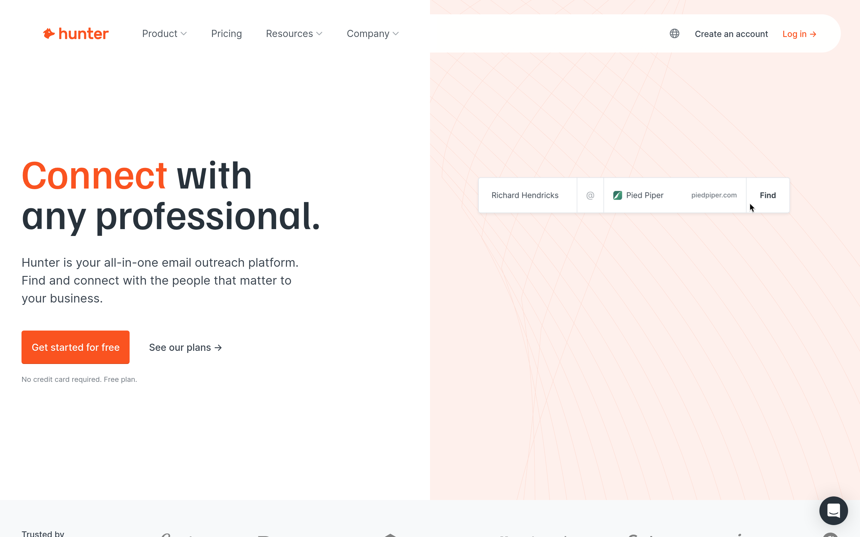 Hunter website screenshot — product, features and pricing