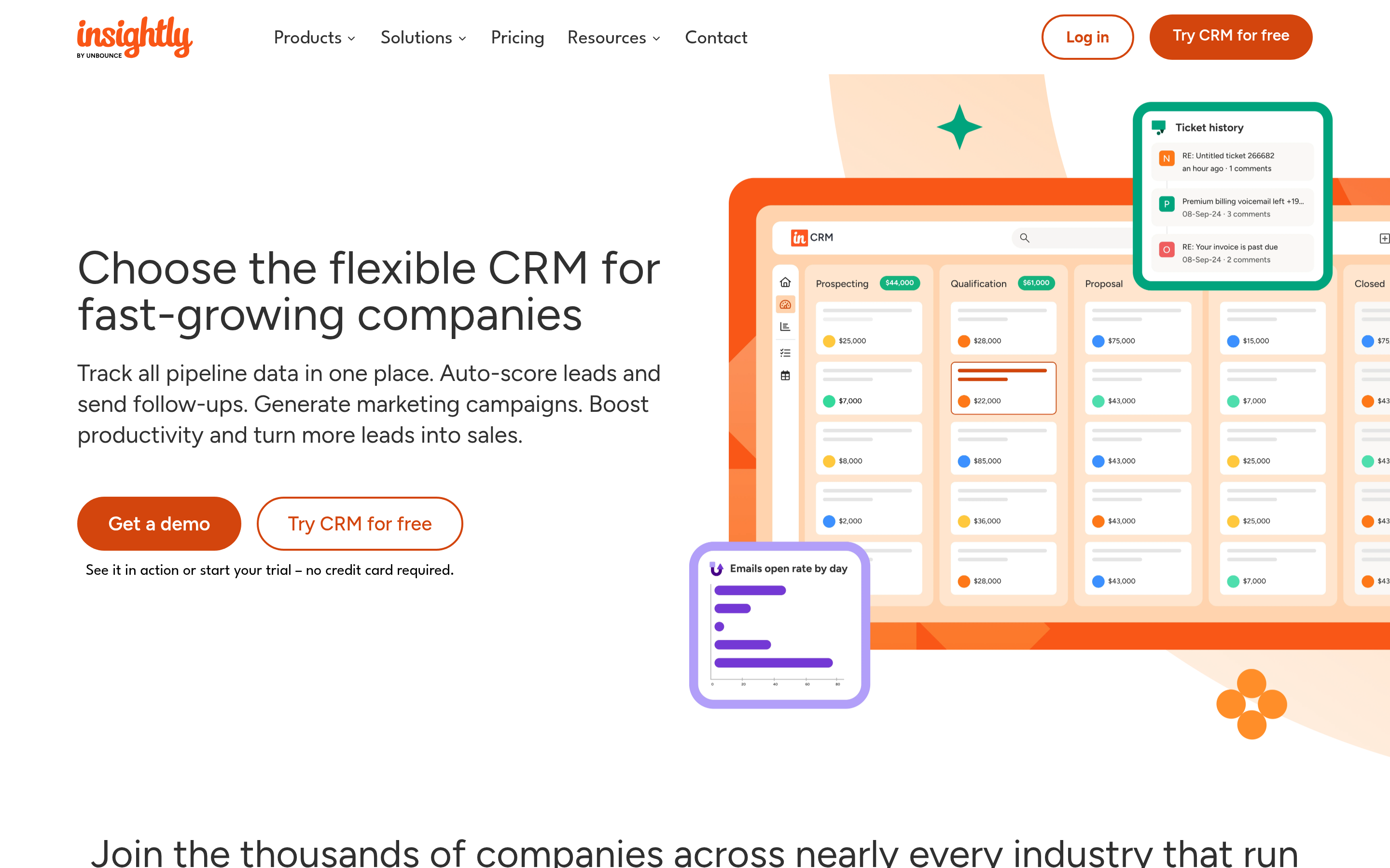Insightly website screenshot — product, features and pricing