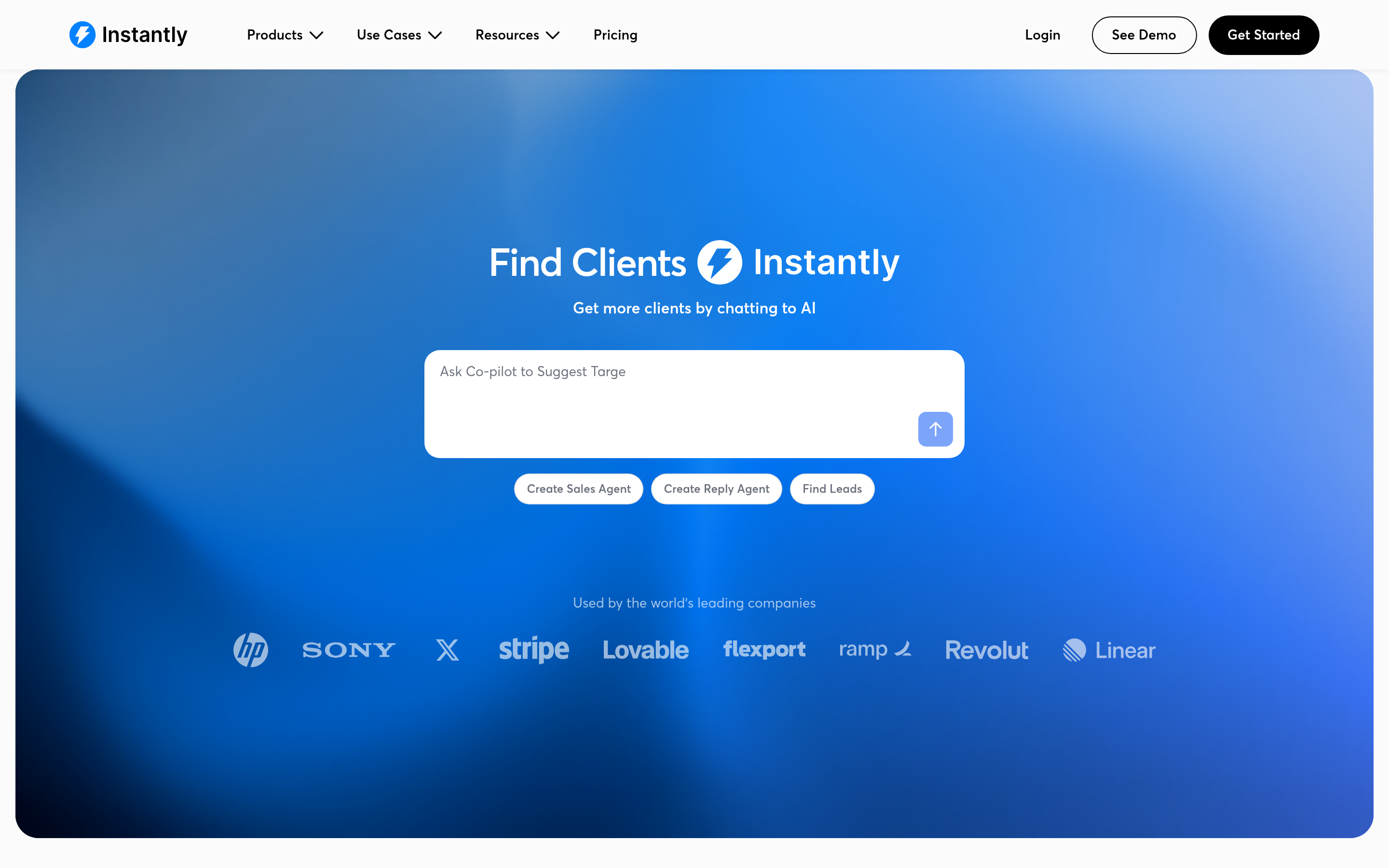 Instantly website screenshot — product, features and pricing